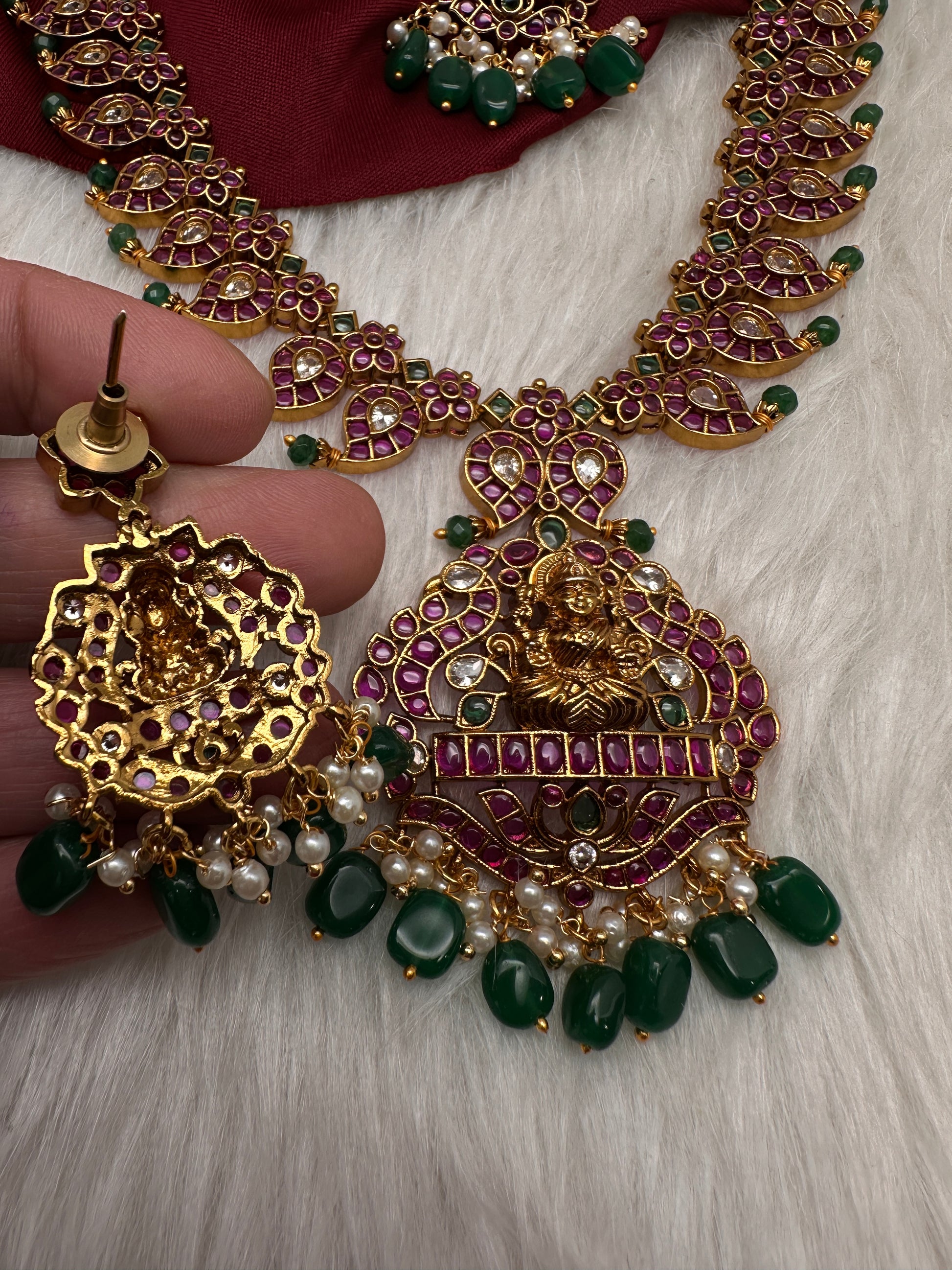 Traditional Goddess Lakshmi Kempu Mango Mala Long Necklace - 