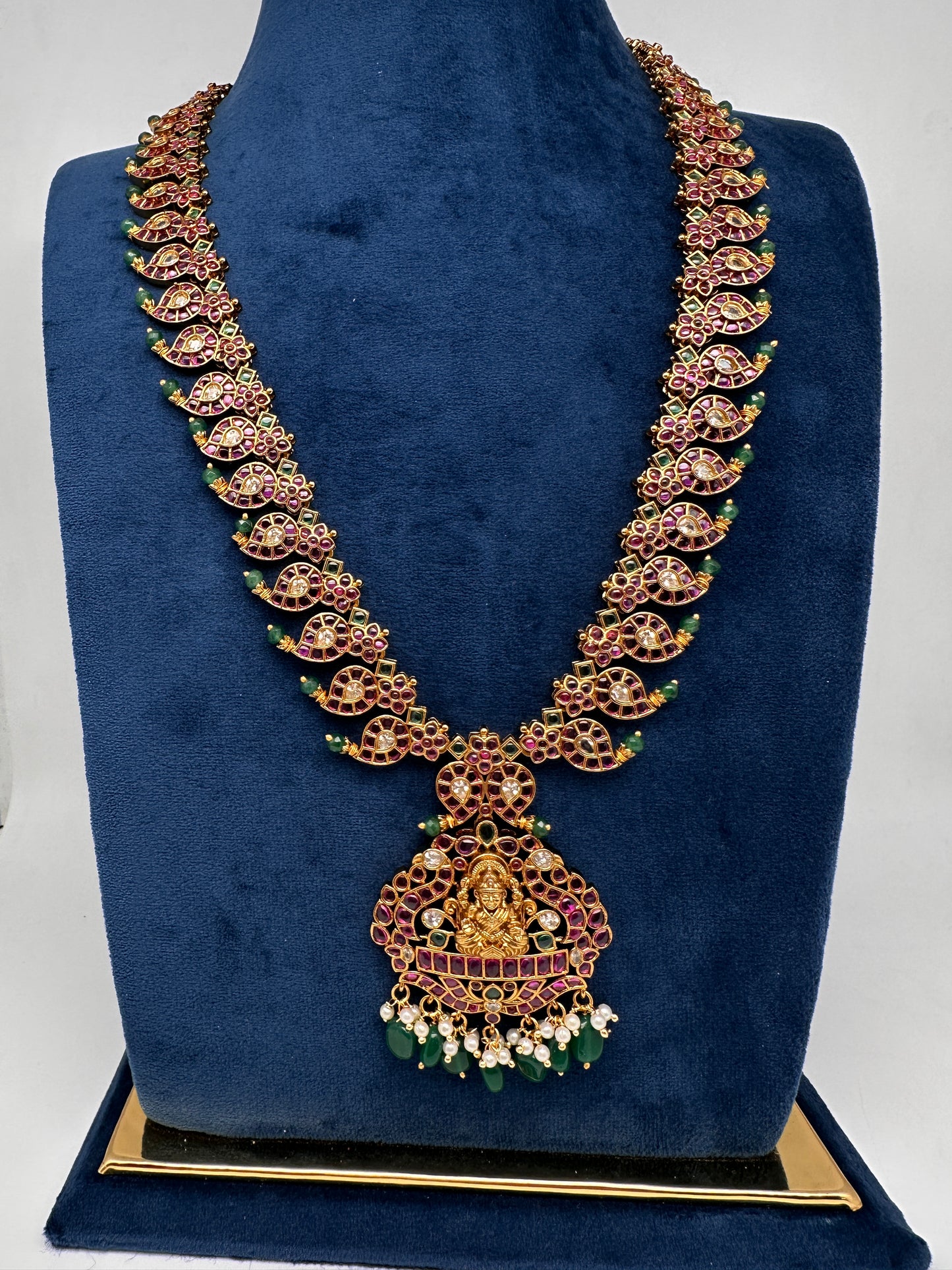 Traditional Goddess Lakshmi Kempu Mango Mala Long Necklace - 