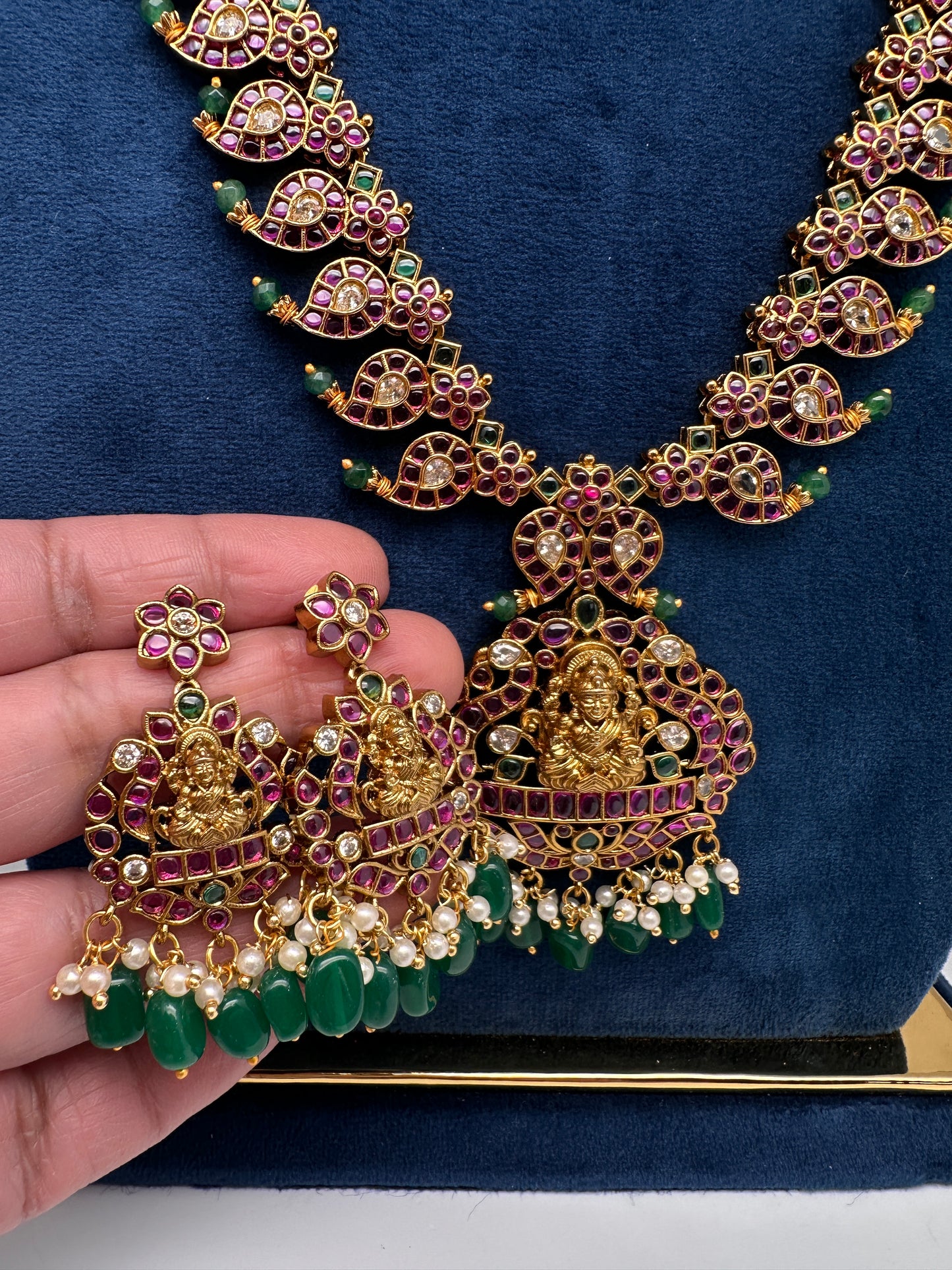 Traditional Goddess Lakshmi Kempu Mango Mala Long Necklace - 