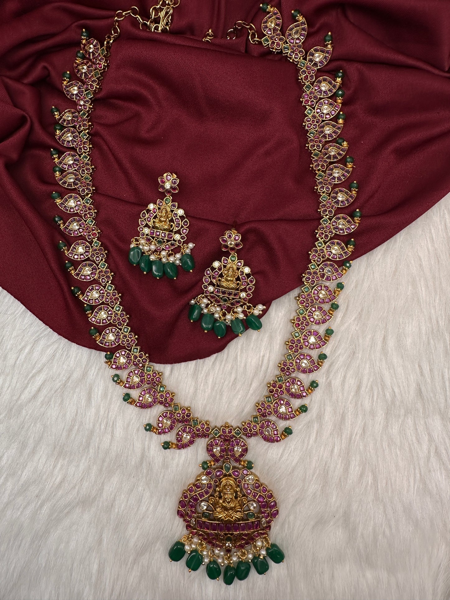 Traditional Goddess Lakshmi Kempu Mango Mala Long Necklace - 