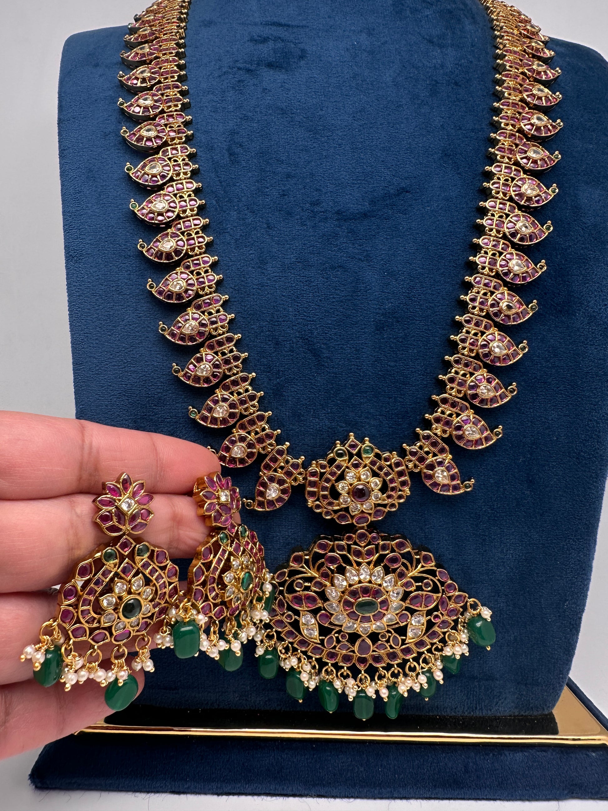 Traditional Matte  Kempu Mango Mala Long Necklace - 