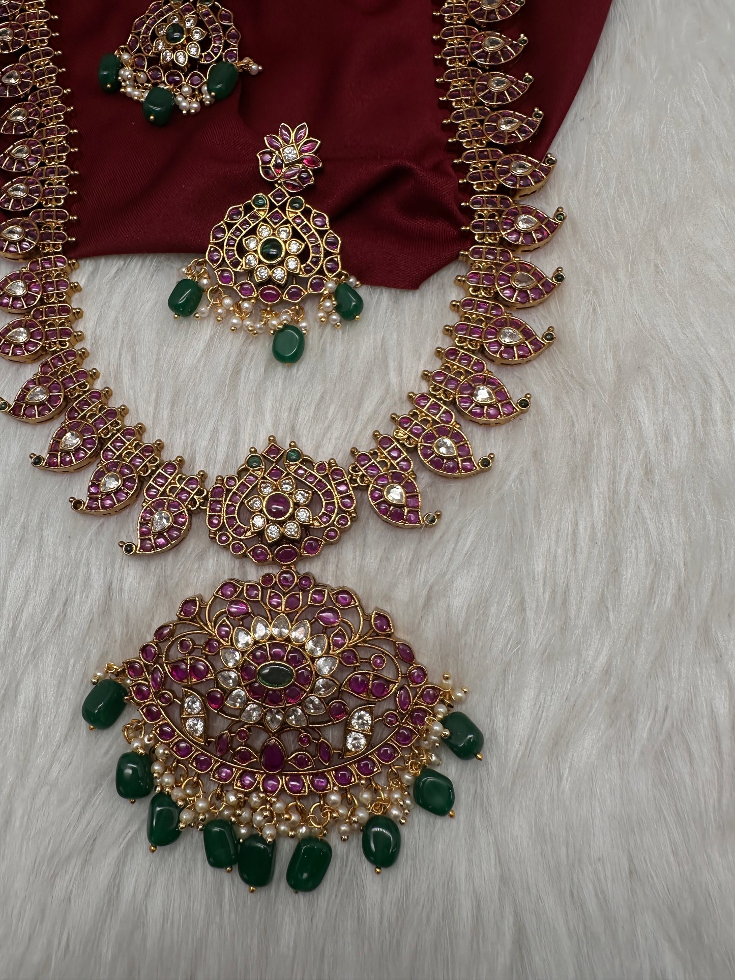 Traditional Matte  Kempu Mango Mala Long Necklace - 