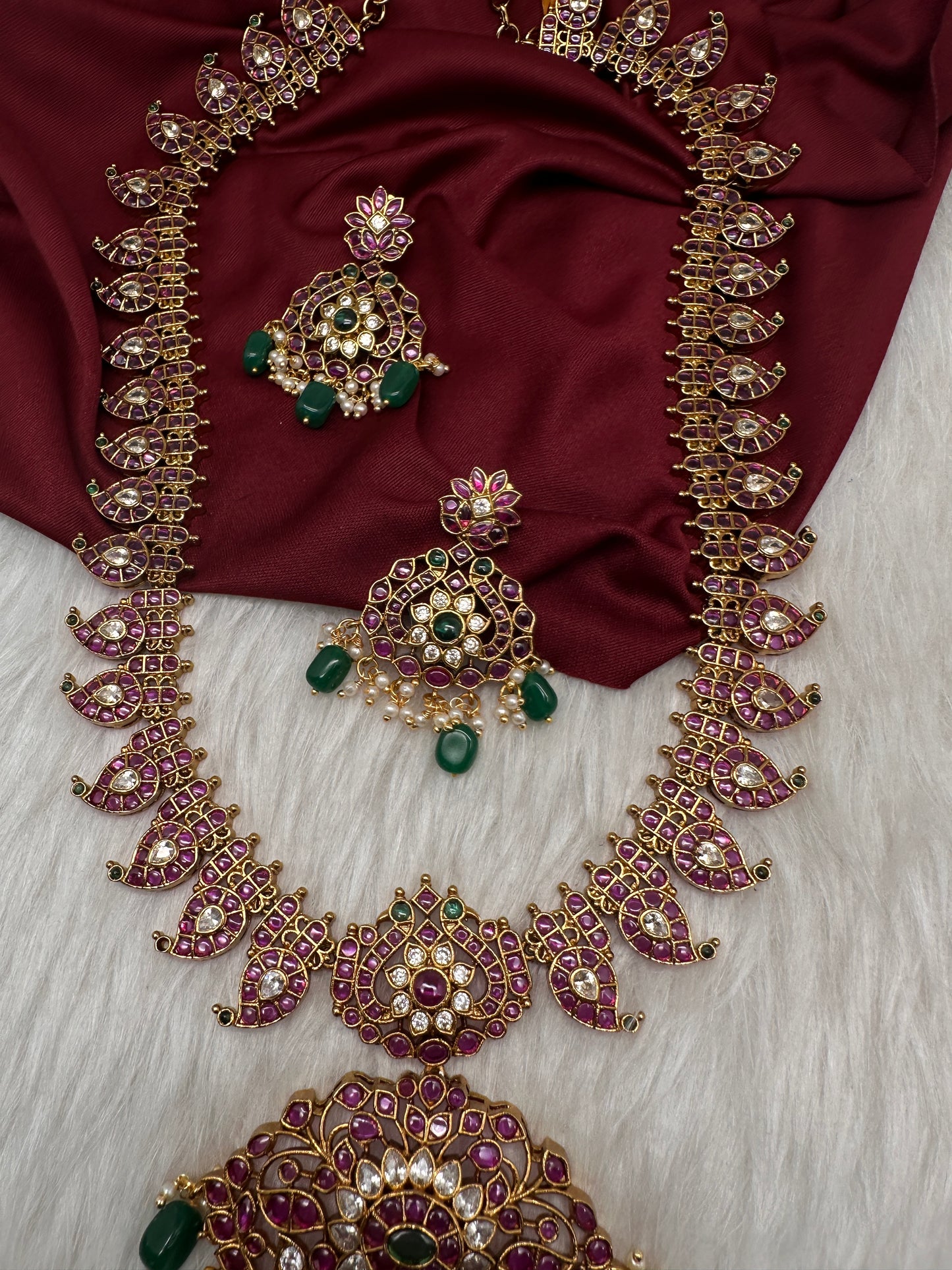 Traditional Matte  Kempu Mango Mala Long Necklace - 