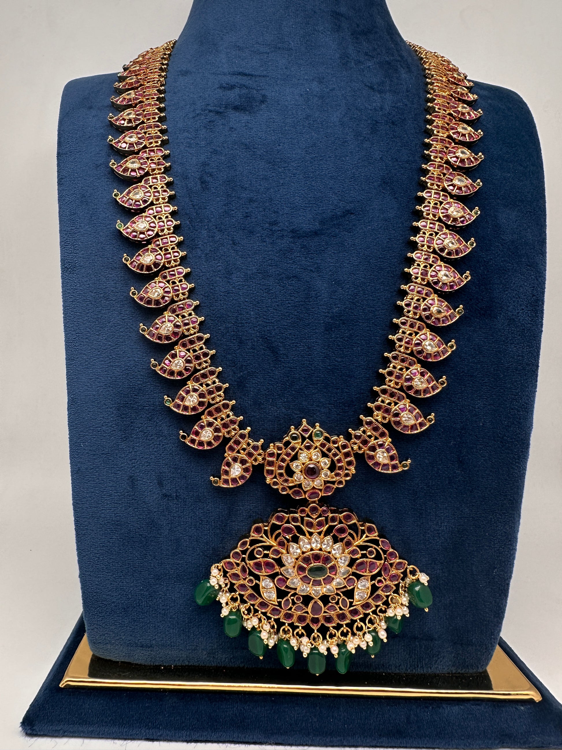 Traditional Matte  Kempu Mango Mala Long Necklace - 