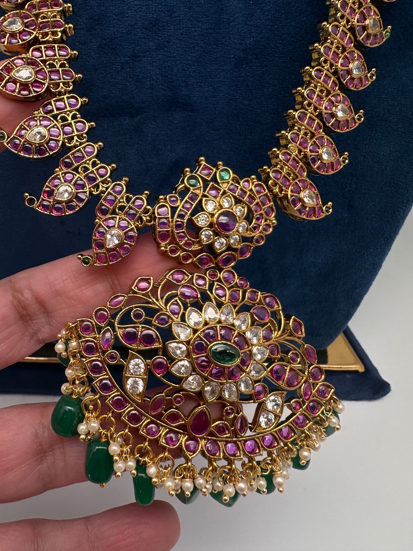 Traditional Matte  Kempu Mango Mala Long Necklace - 