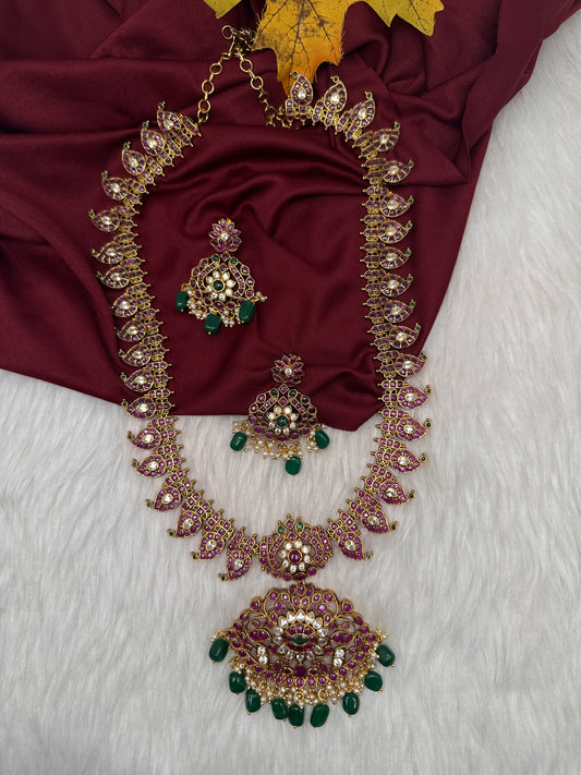 Traditional Matte  Kempu Mango Mala Long Necklace - 