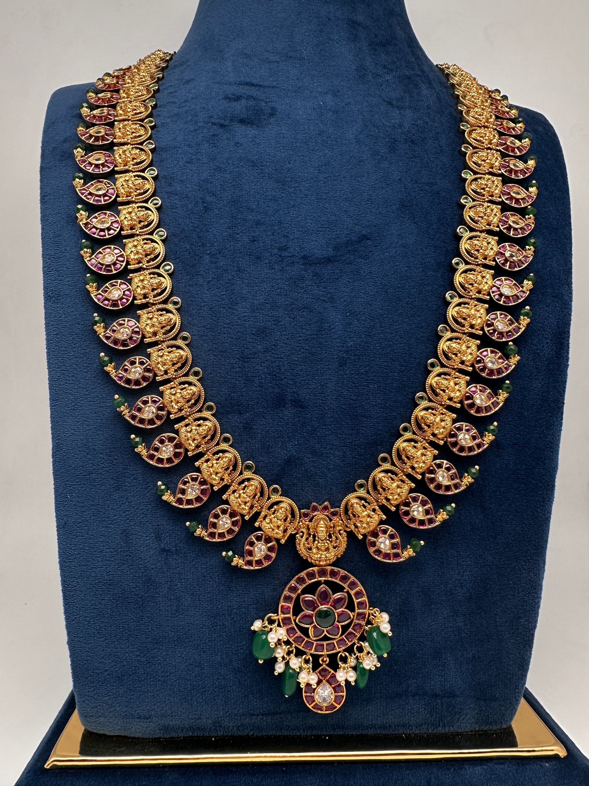 Goddess Lakshmi Matte  Kempu Mango Mala Long Necklace - 