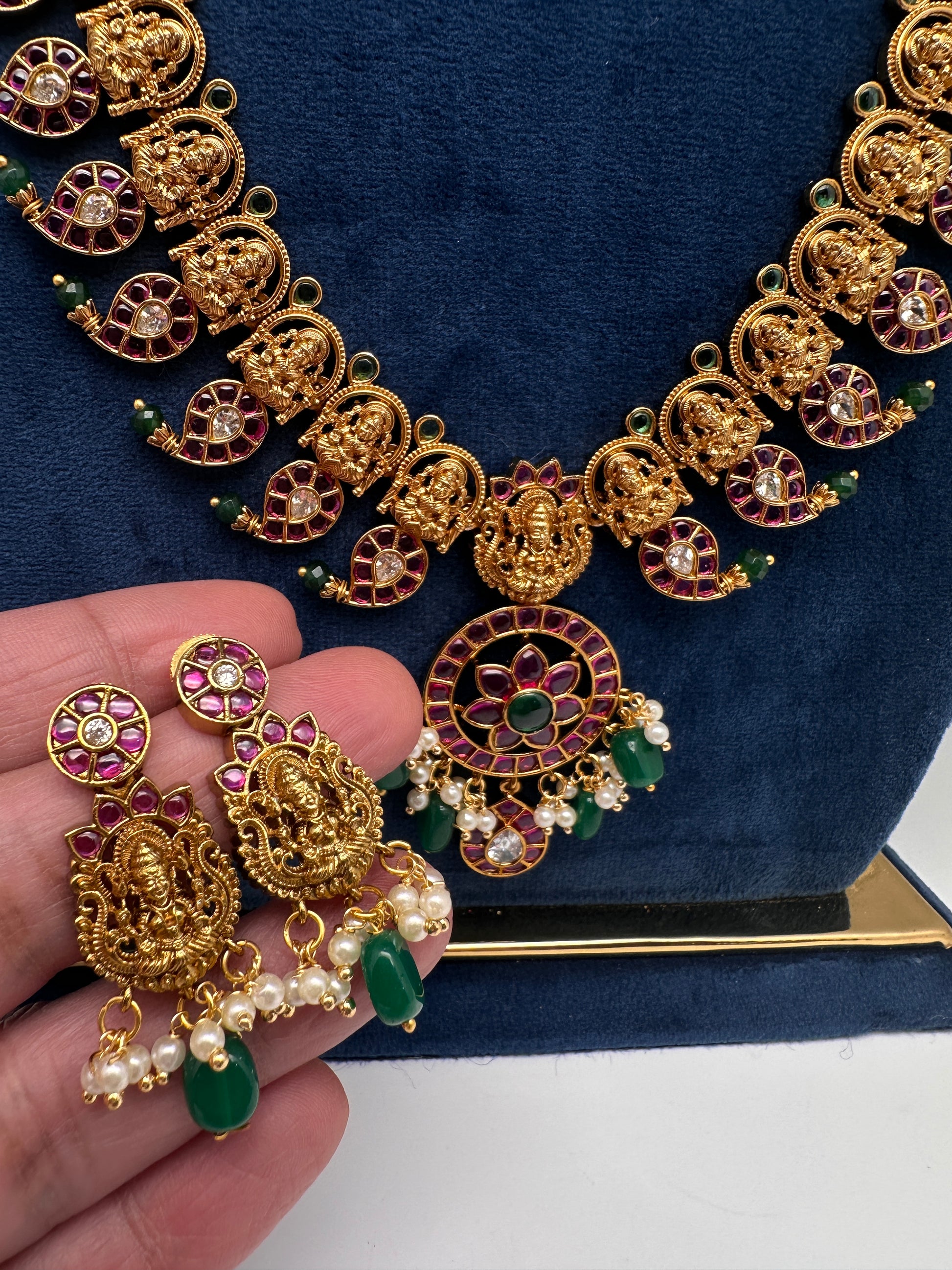 Goddess Lakshmi Matte  Kempu Mango Mala Long Necklace - 