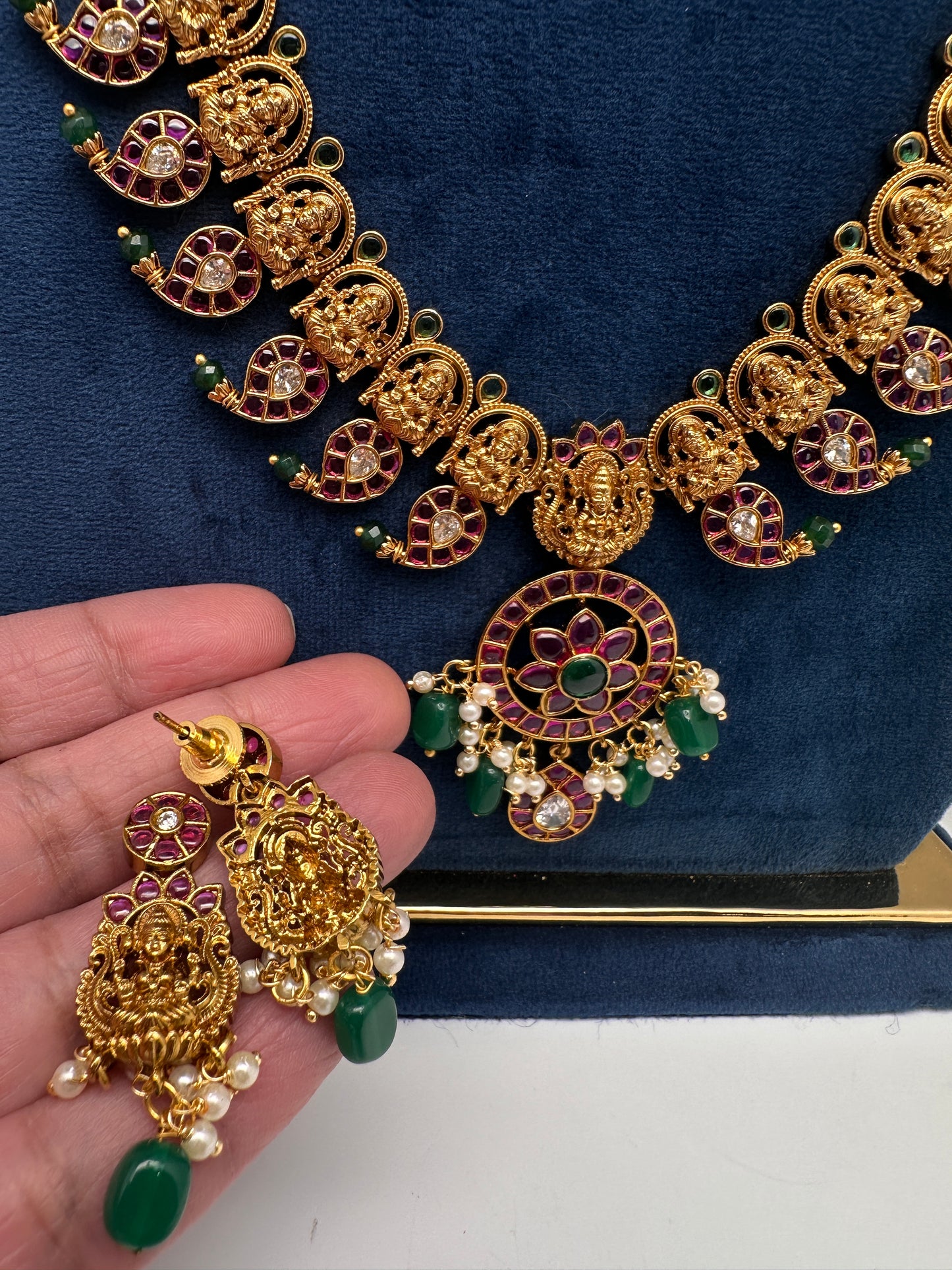 Goddess Lakshmi Matte  Kempu Mango Mala Long Necklace - 