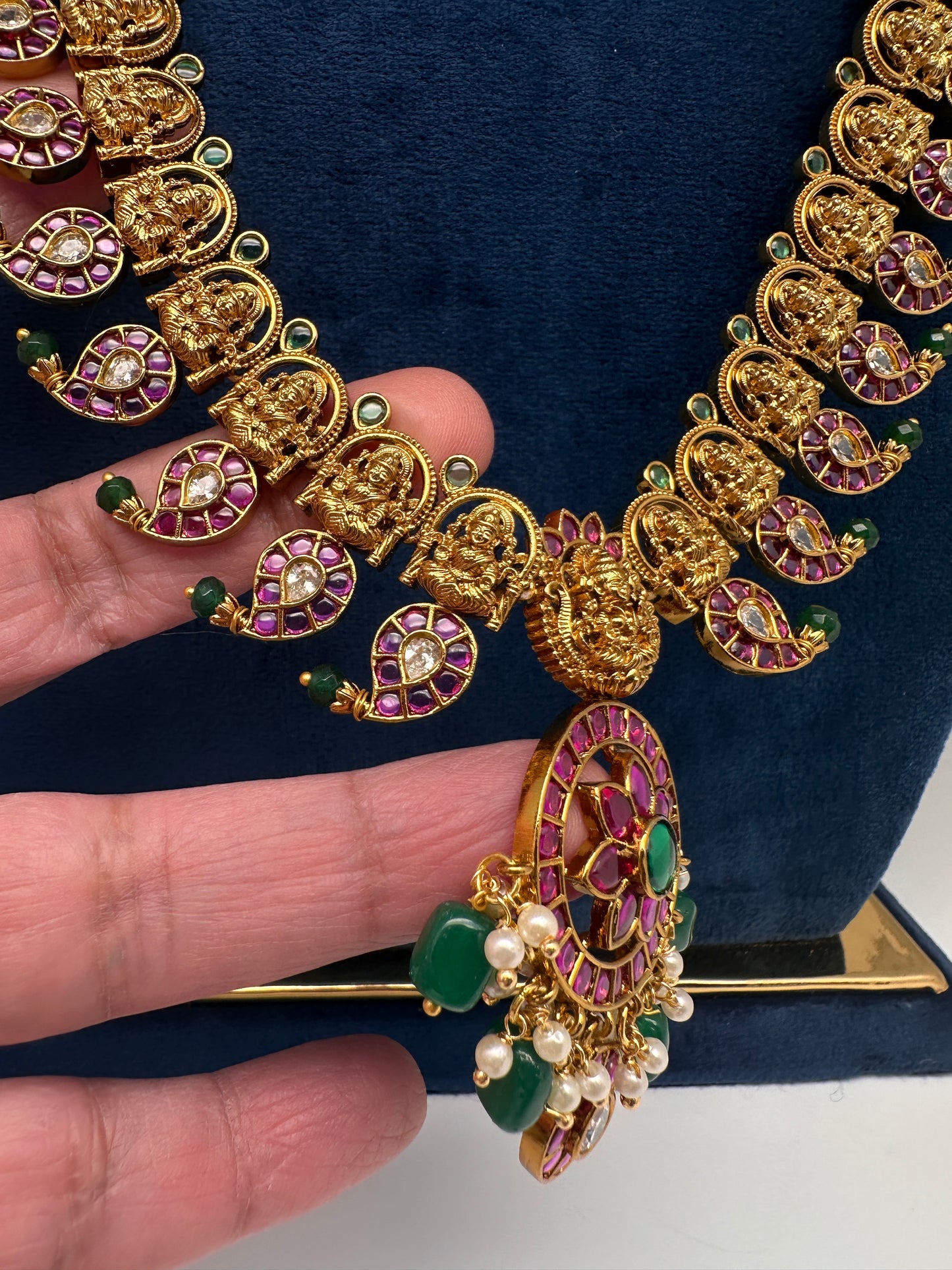 Goddess Lakshmi Matte  Kempu Mango Mala Long Necklace - 