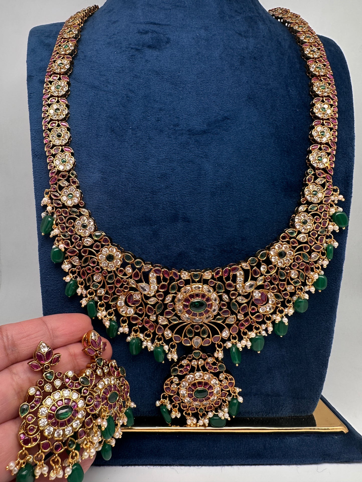 Floral Matte  Kempu Statement Long Necklace - 