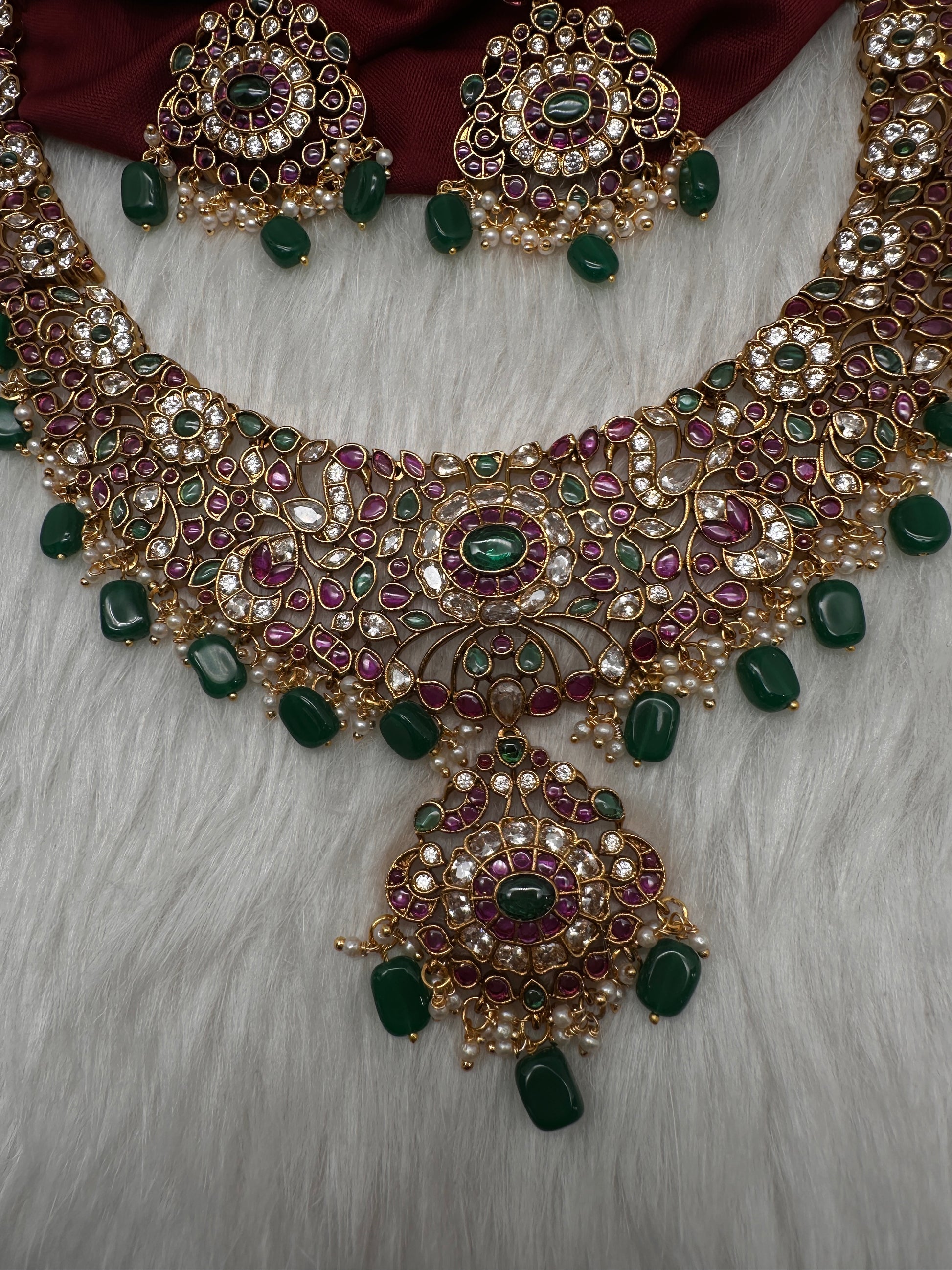 Floral Matte  Kempu Statement Long Necklace - 