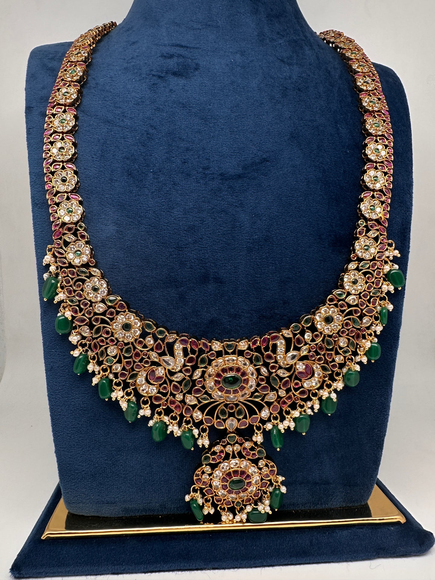 Floral Matte  Kempu Statement Long Necklace - 