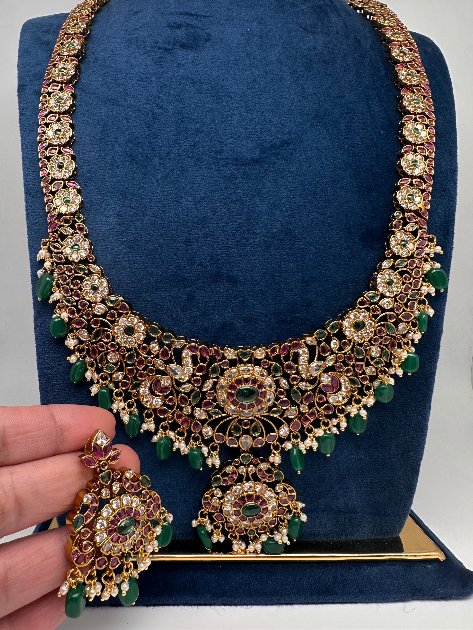 Floral Matte  Kempu Statement Long Necklace - 