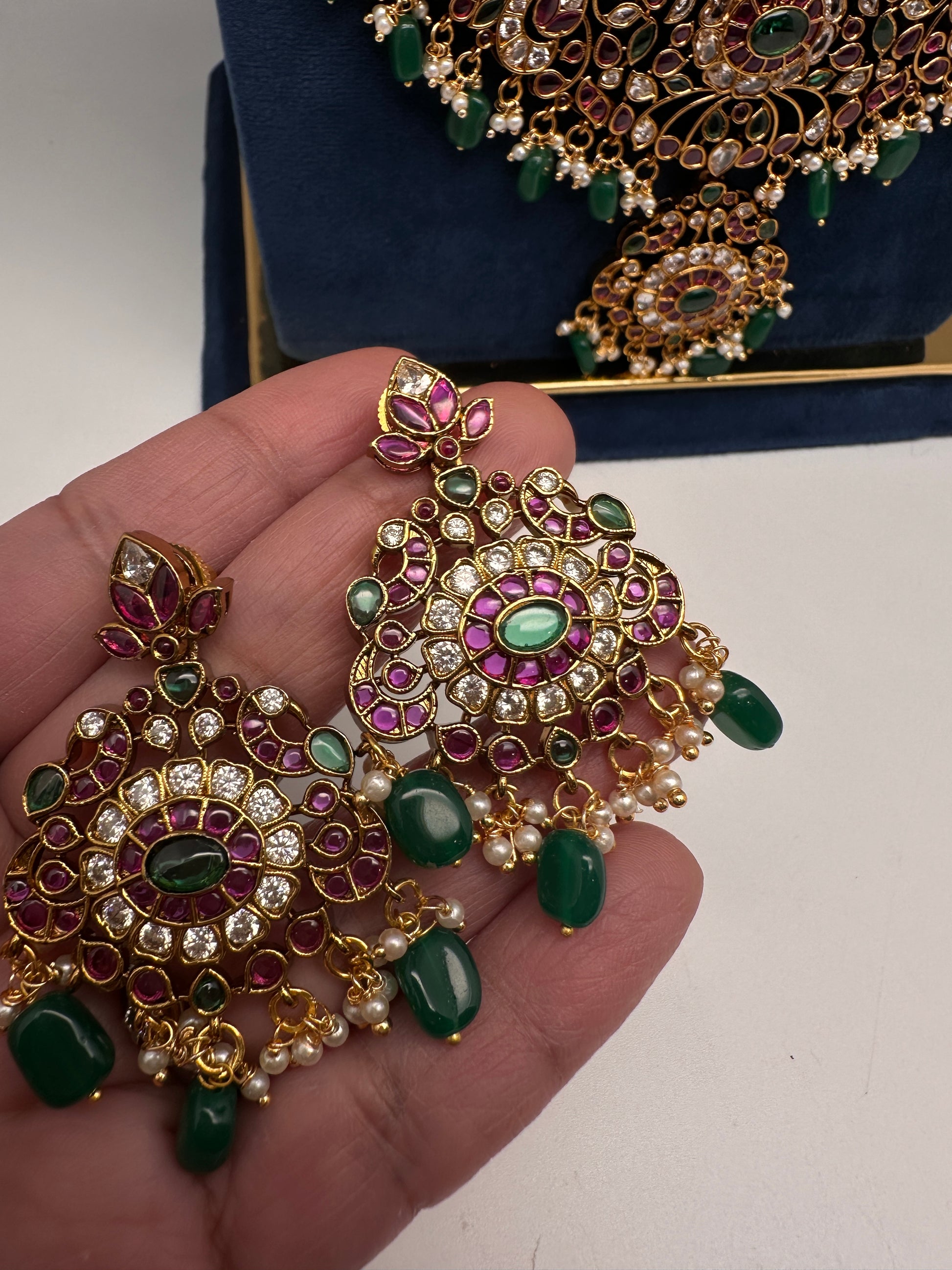 Floral Matte  Kempu Statement Long Necklace - 