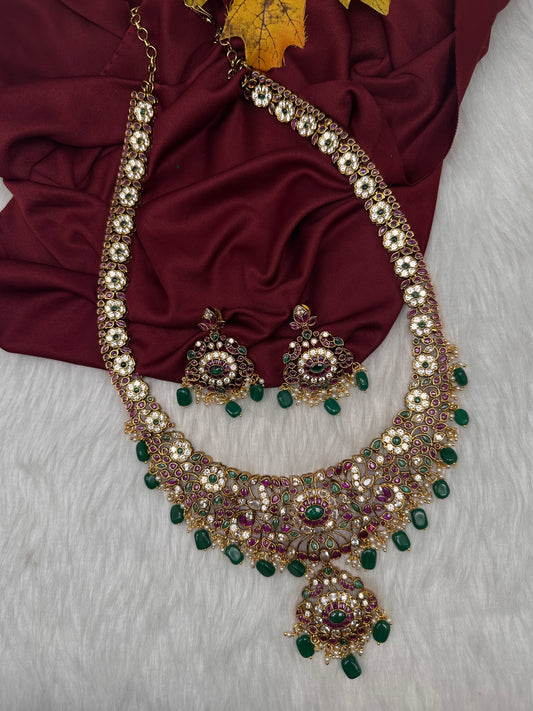 Floral Matte  Kempu Statement Long Necklace - 