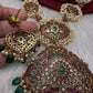 Cluster Pearls Kempu Statement Long Necklace - 
