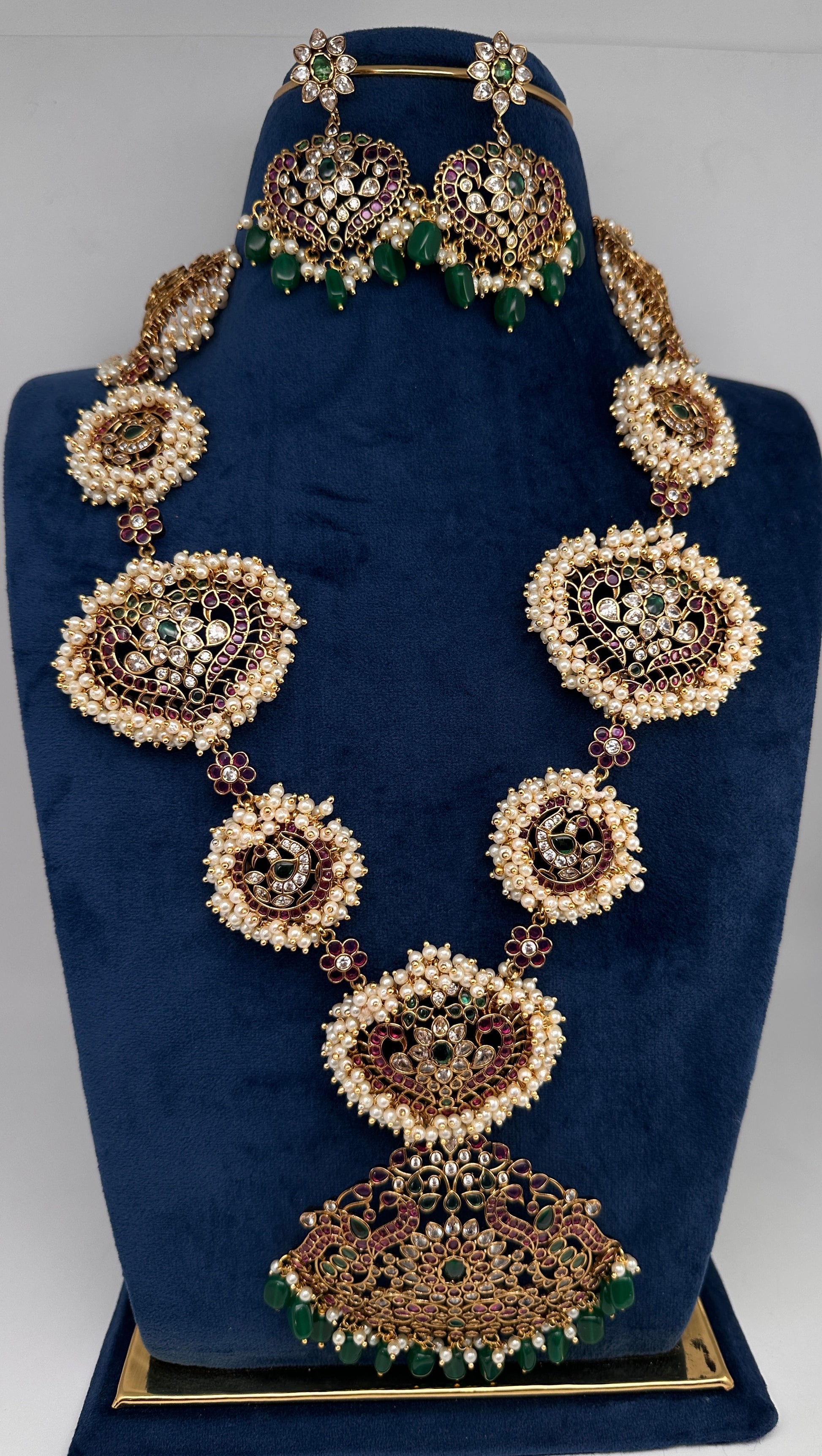 Cluster Pearls Kempu Statement Long Necklace - 