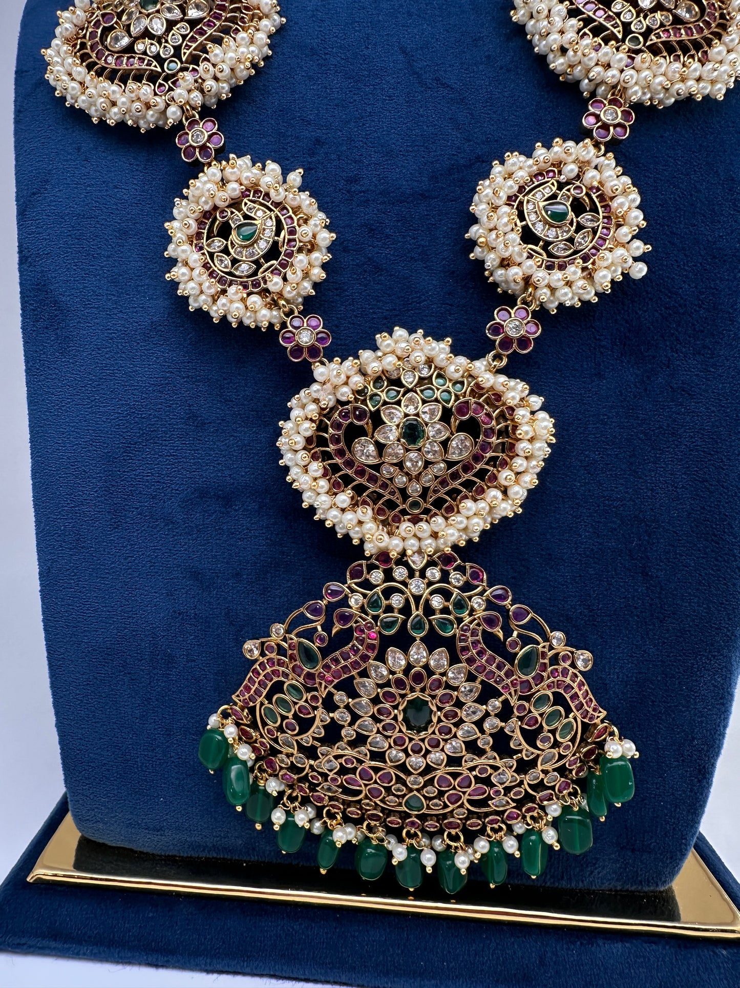 Cluster Pearls Kempu Statement Long Necklace - 