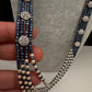 CZ Pearls Beads Long Necklace - Blue
