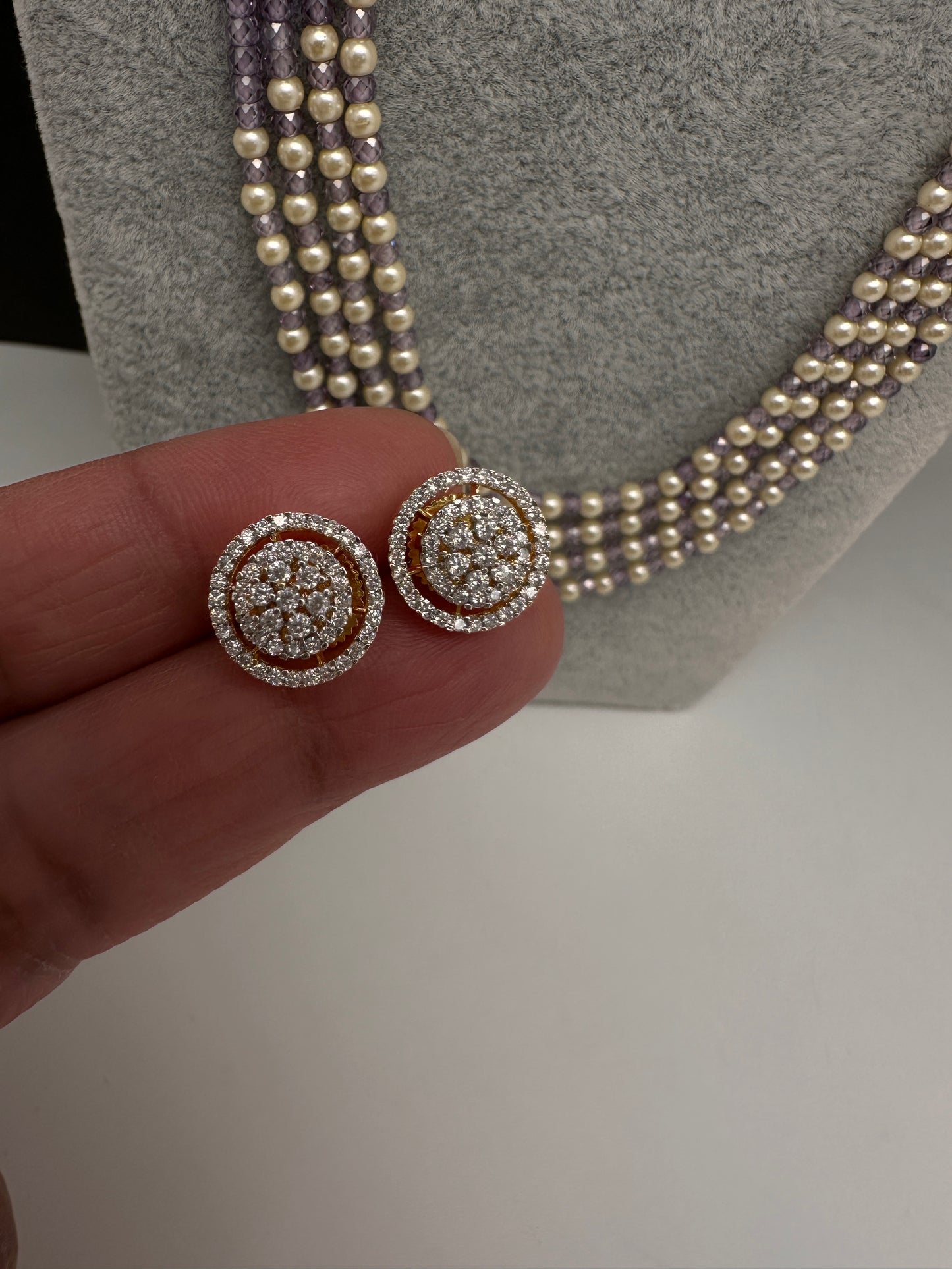 CZ Pearls Beads Long Necklace - Lavender