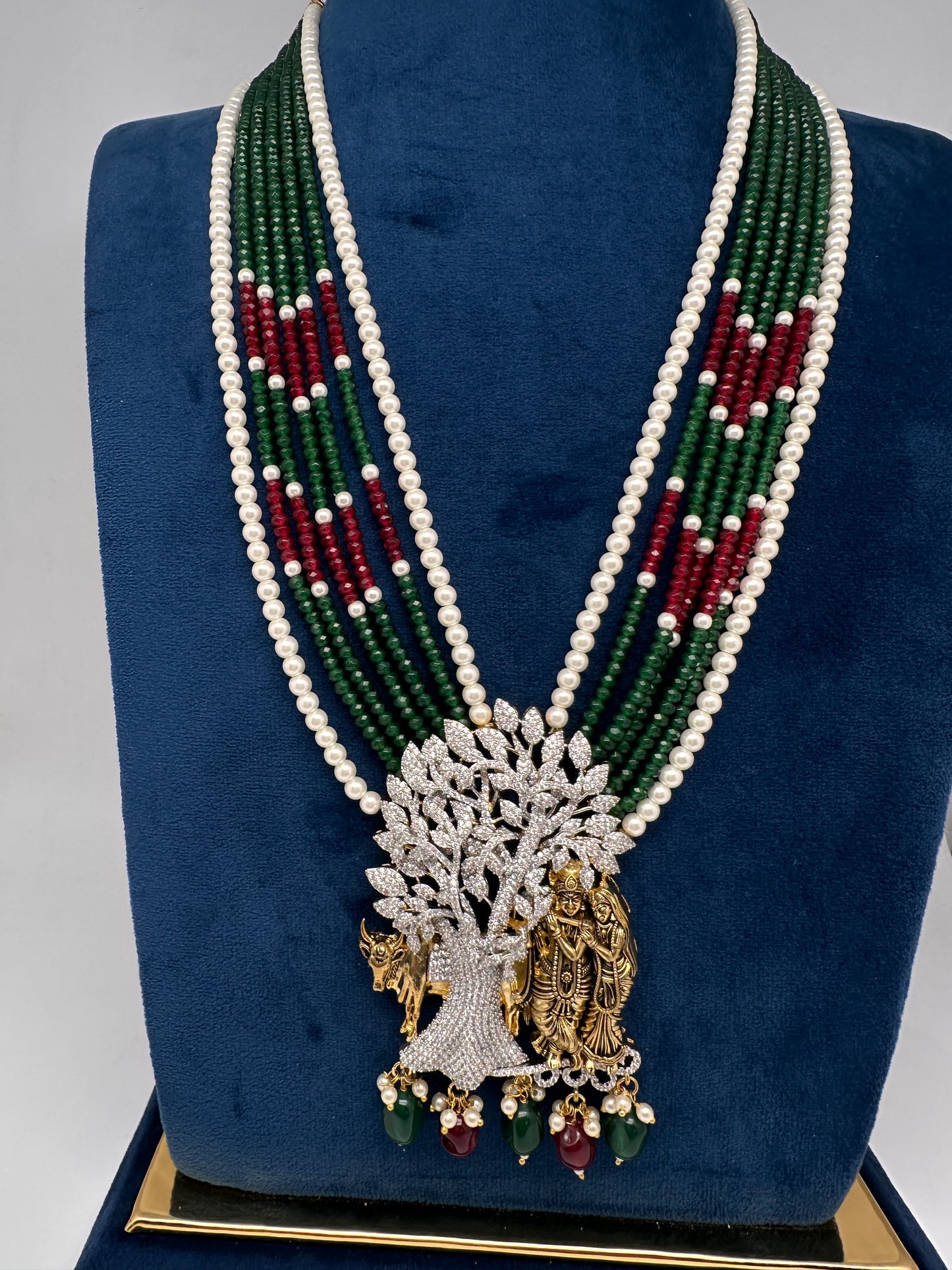 Radha Krishna CZ Antique Fusion Beads Necklace - 