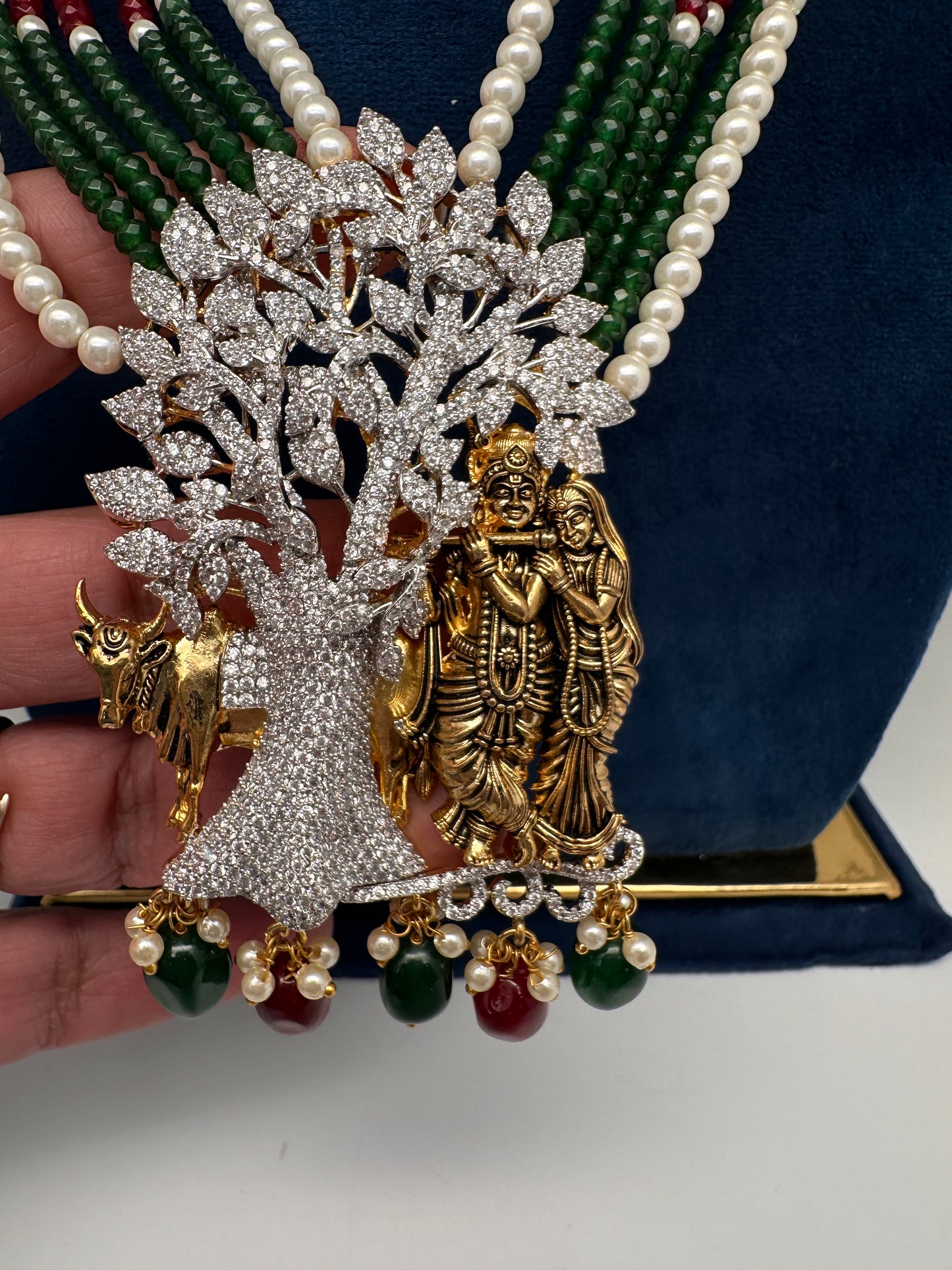 Radha Krishna CZ Antique Fusion Beads Necklace - 