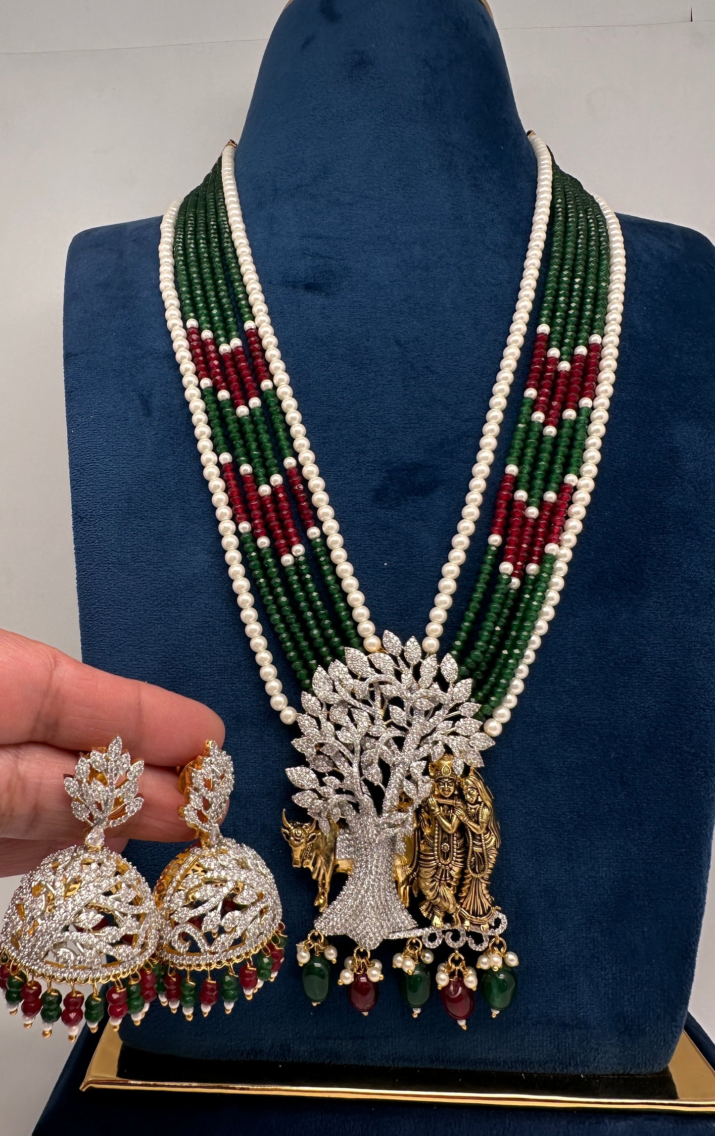 Radha Krishna CZ Antique Fusion Beads Necklace - 