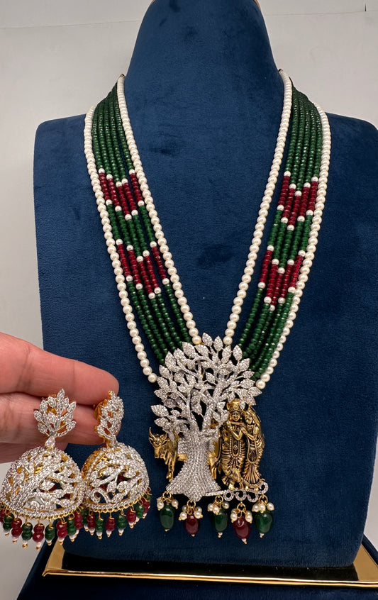 Radha Krishna CZ Antique Fusion Beads Necklace - 