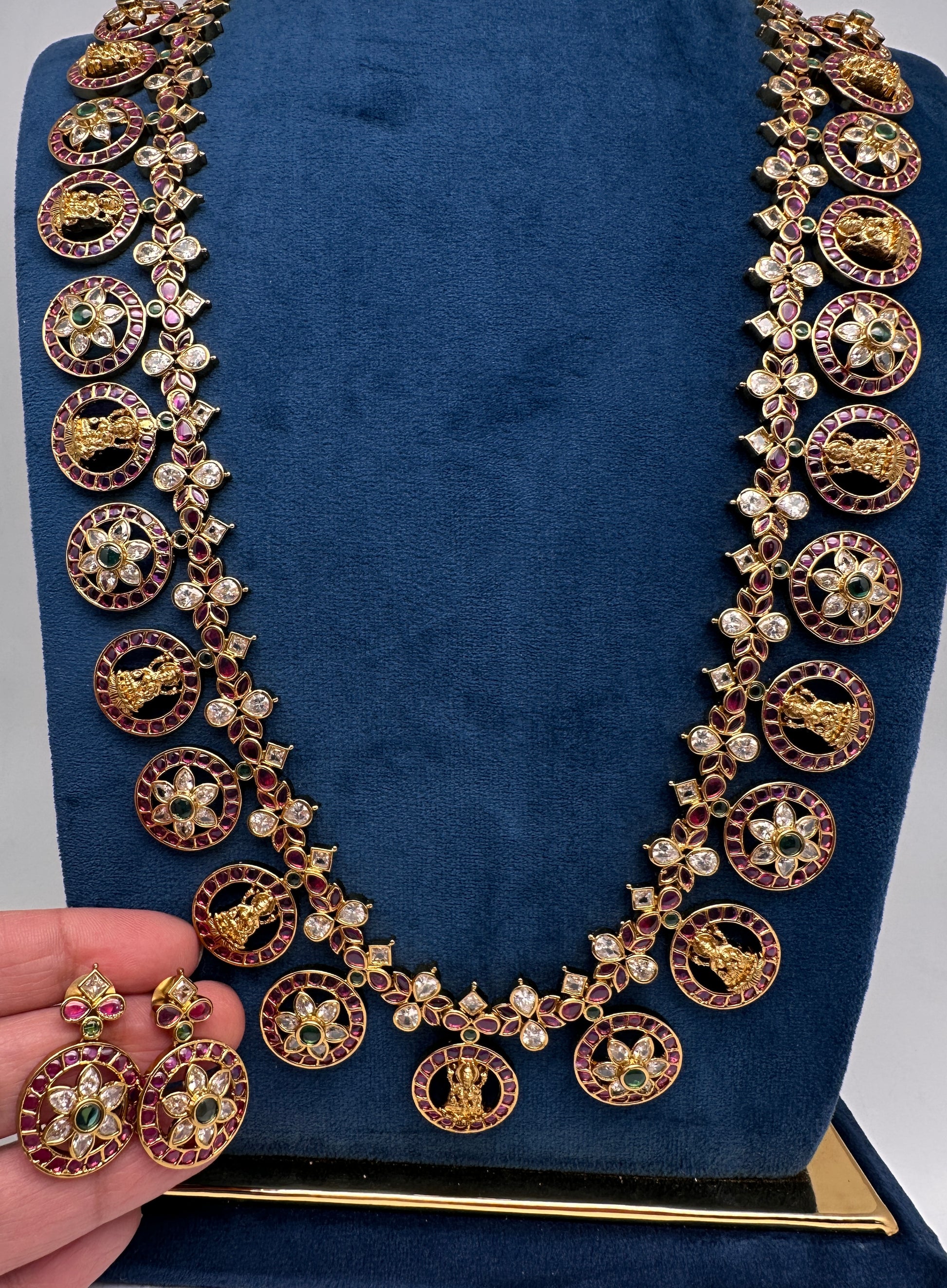 Bottu Mala Long Goddess Lakshmi Floral Kemp Necklace - 