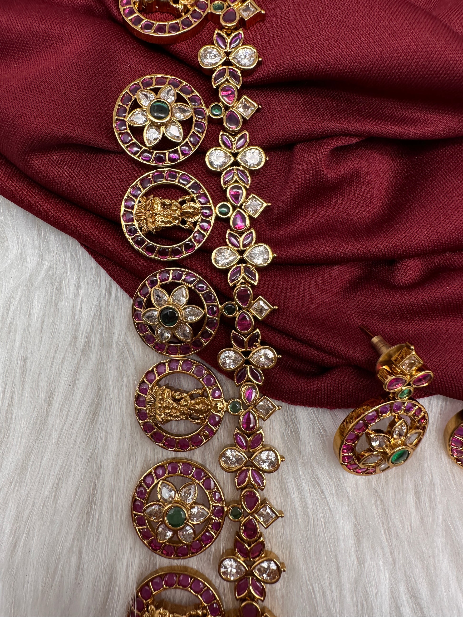 Bottu Mala Long Goddess Lakshmi Floral Kemp Necklace - 