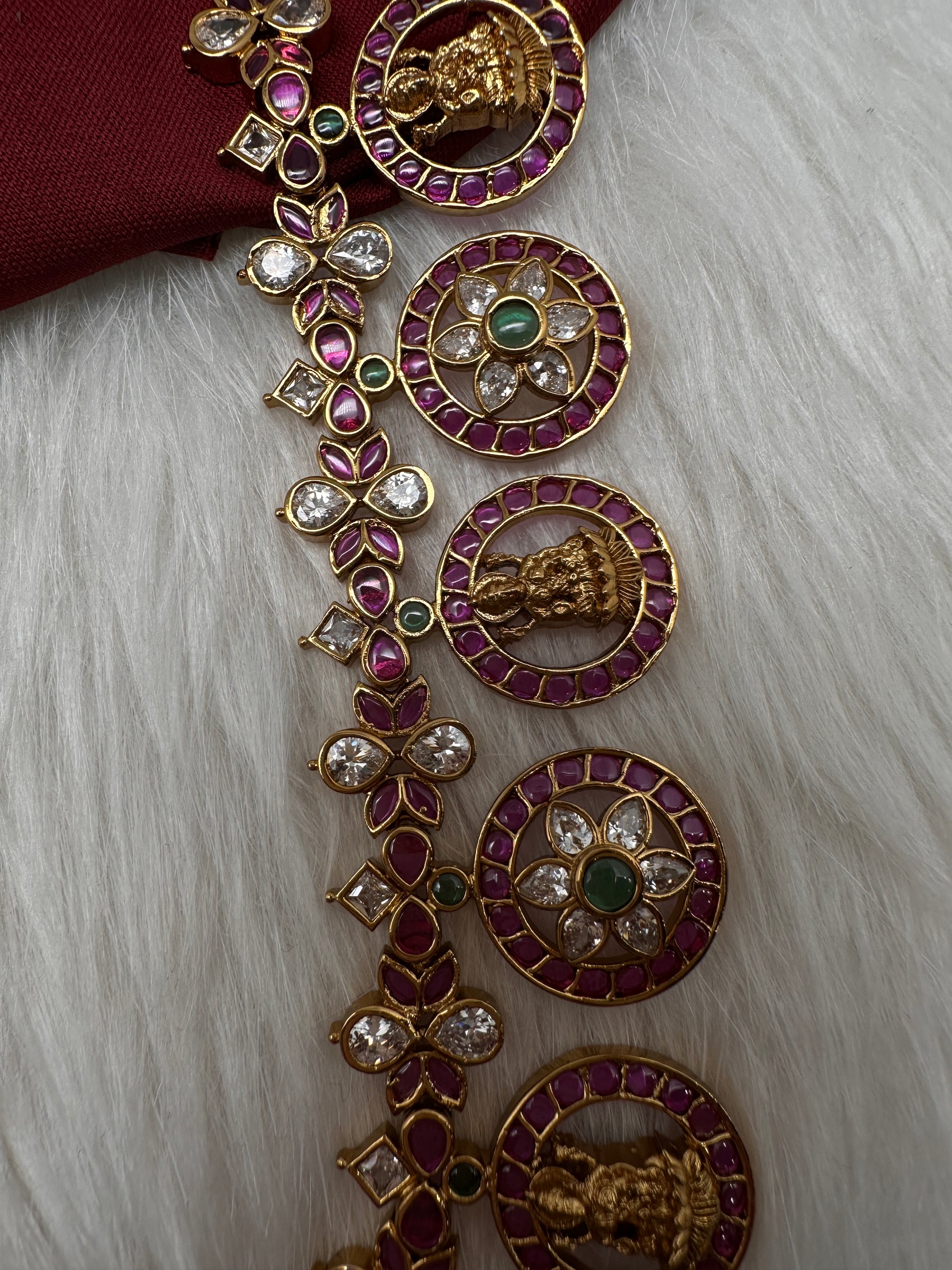 Bottu Mala Long Goddess Lakshmi Floral Kemp Necklace - 
