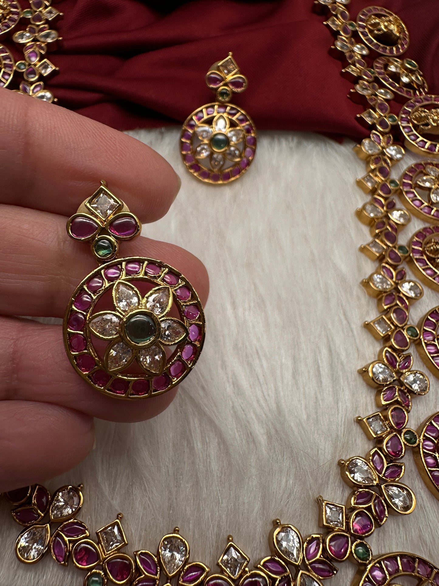Bottu Mala Long Goddess Lakshmi Floral Kemp Necklace - 