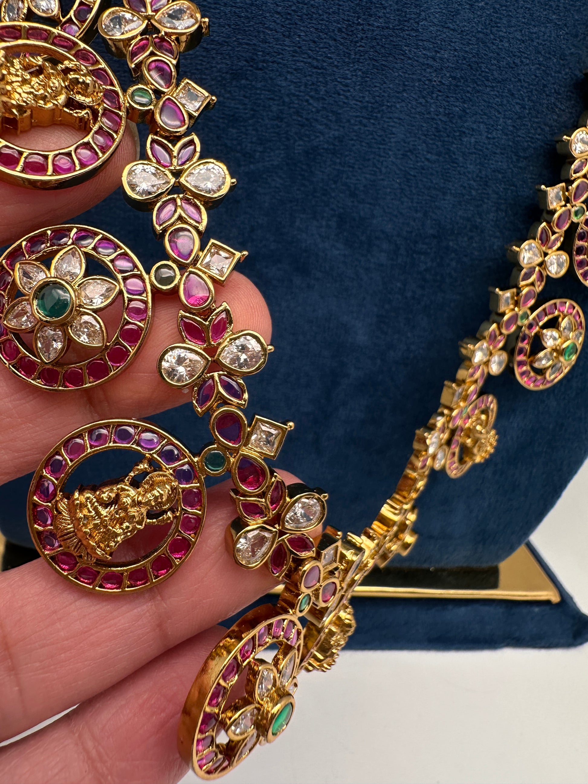 Bottu Mala Long Goddess Lakshmi Floral Kemp Necklace - 