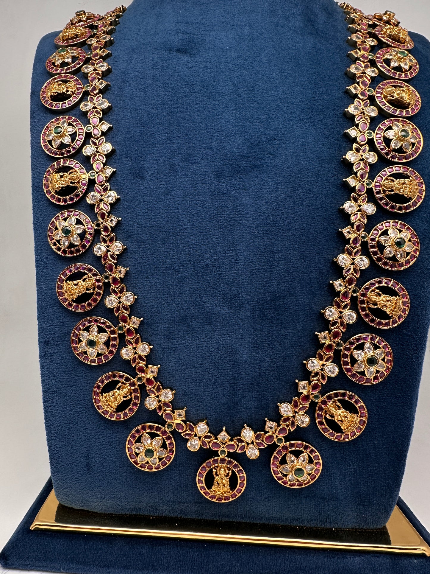 Bottu Mala Long Goddess Lakshmi Floral Kemp Necklace - 