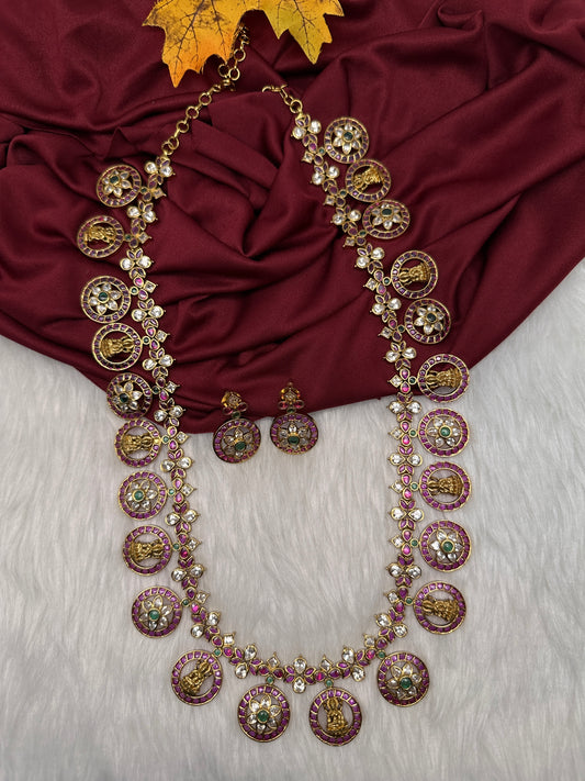 Bottu Mala Long Goddess Lakshmi Floral Kemp Necklace - 