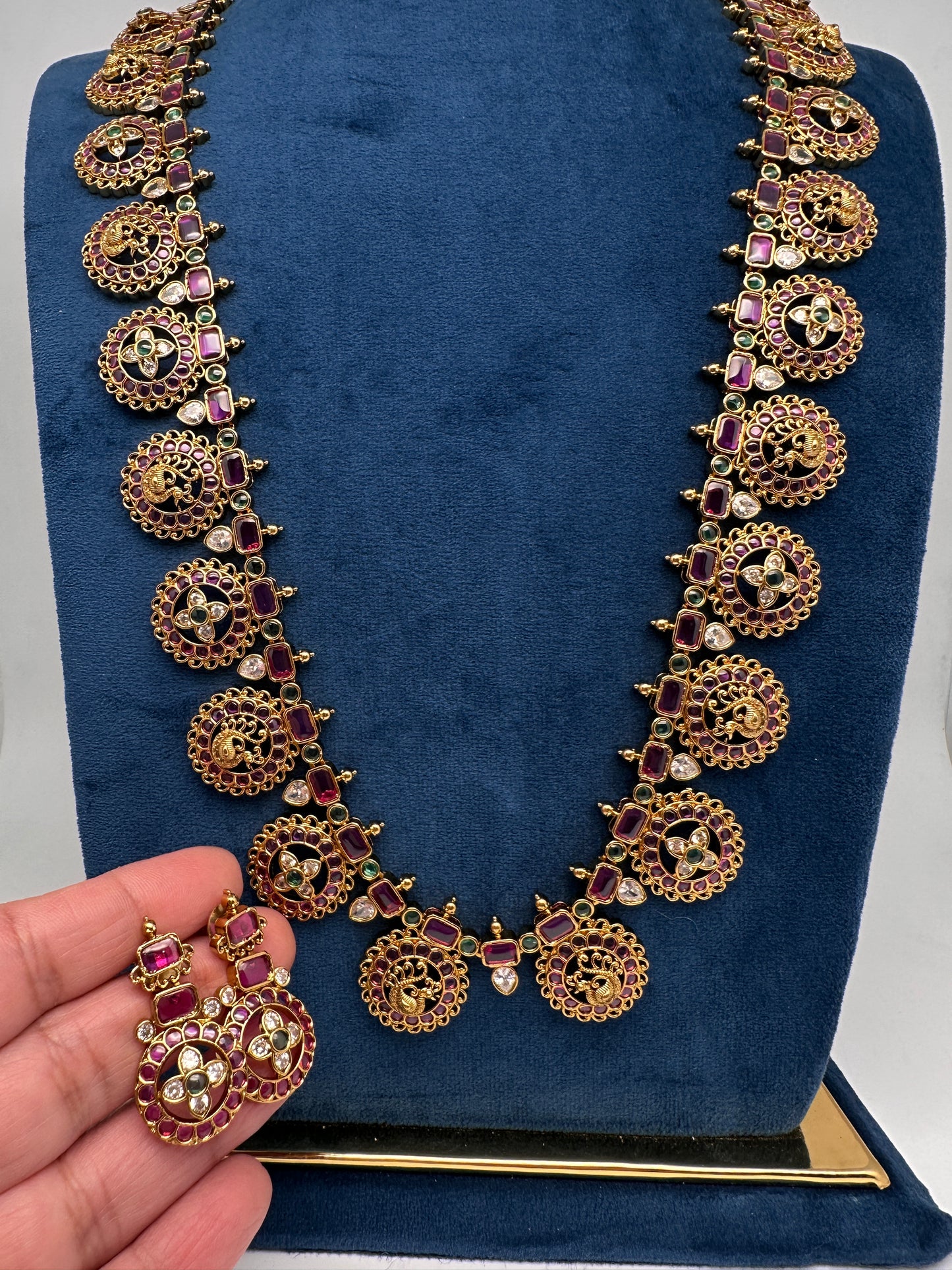 Bottu Mala Long peacock Floral Kemp Necklace - 