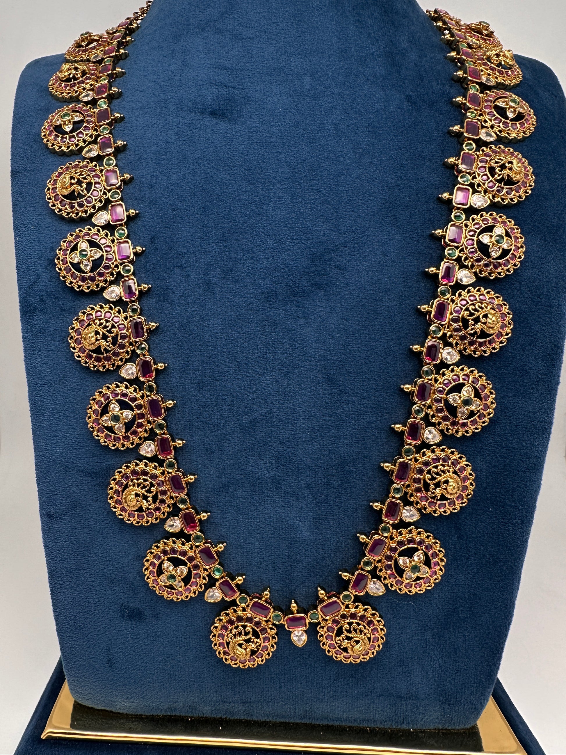 Bottu Mala Long peacock Floral Kemp Necklace - 