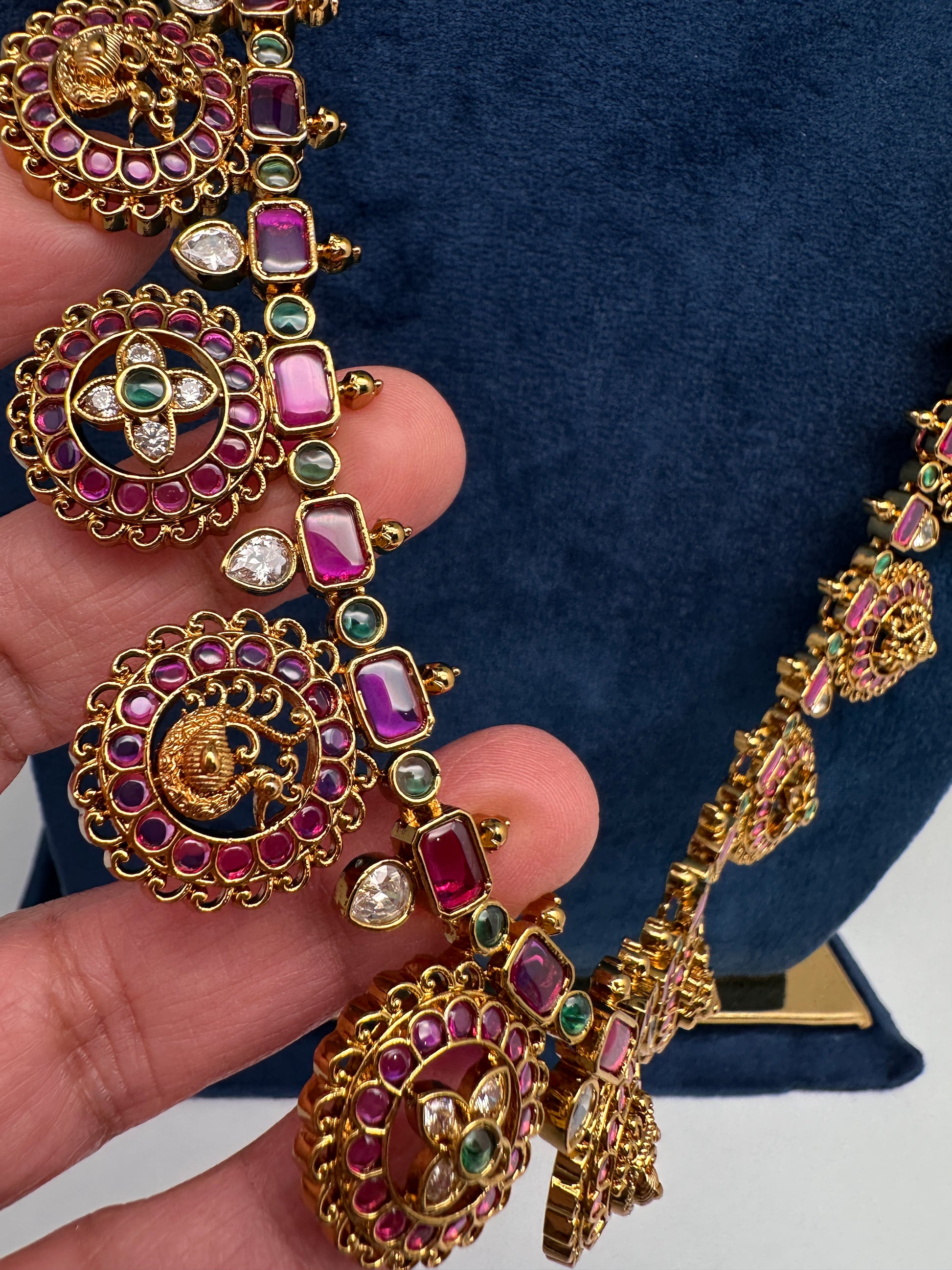 Bottu Mala Long peacock Floral Kemp Necklace - 
