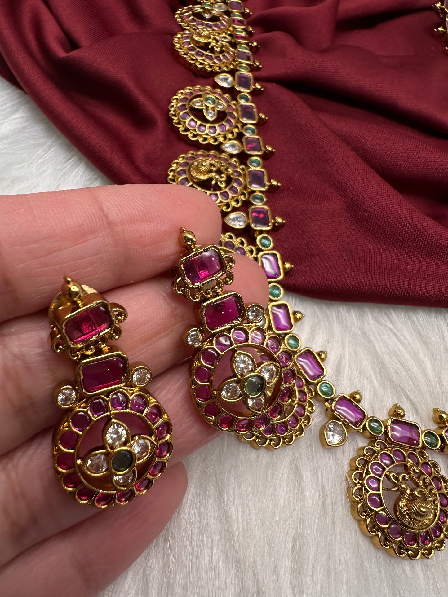 Bottu Mala Long peacock Floral Kemp Necklace - 