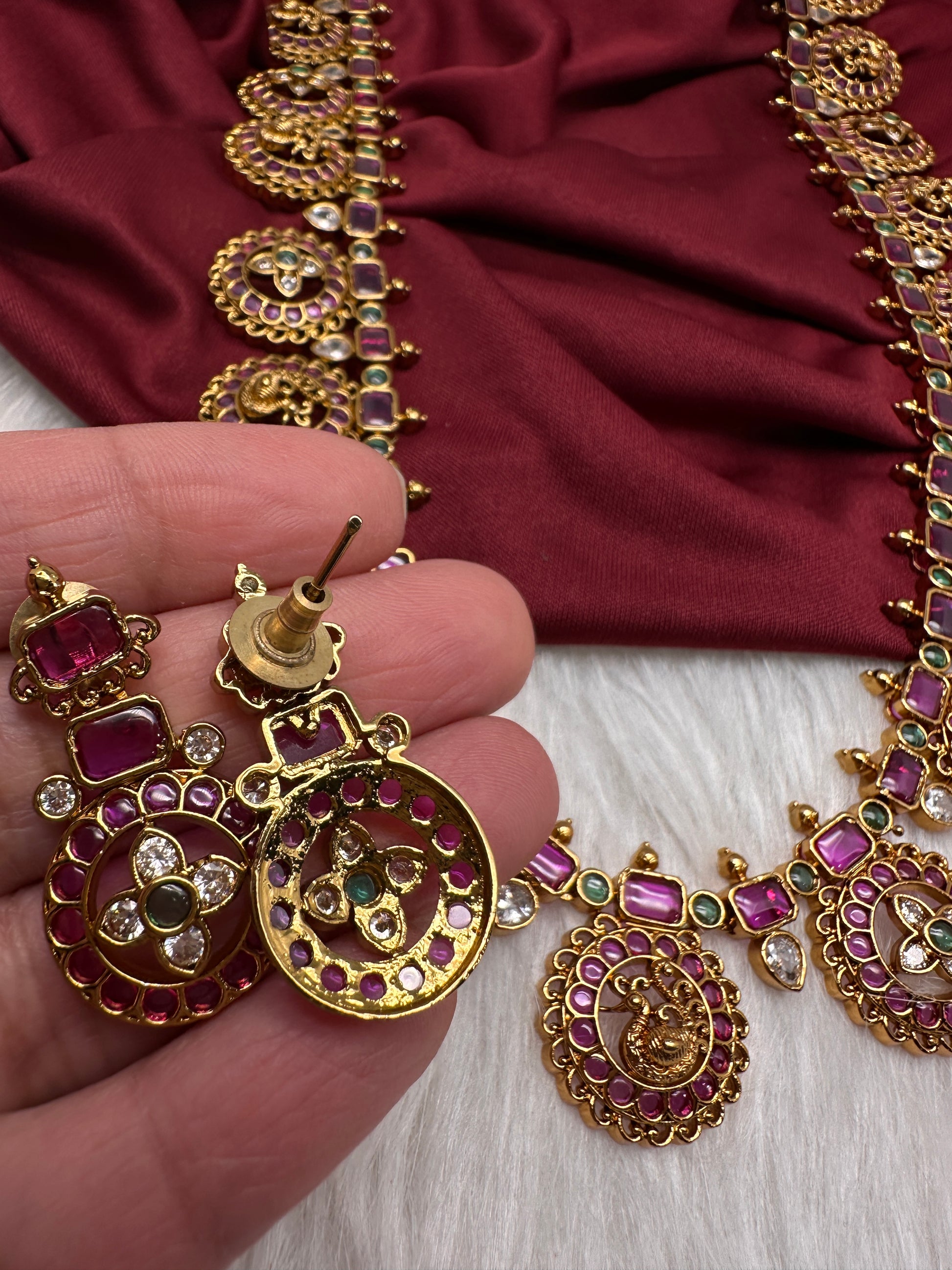 Bottu Mala Long peacock Floral Kemp Necklace - 