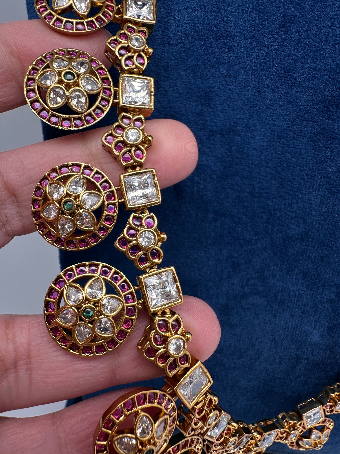 CZ Bottu Mala Long  Floral Kemp Necklace - 