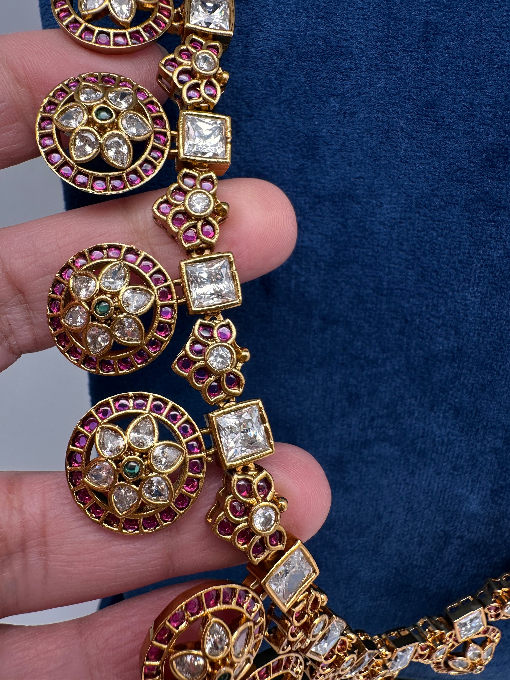 CZ Bottu Mala Long  Floral Kemp Necklace - 