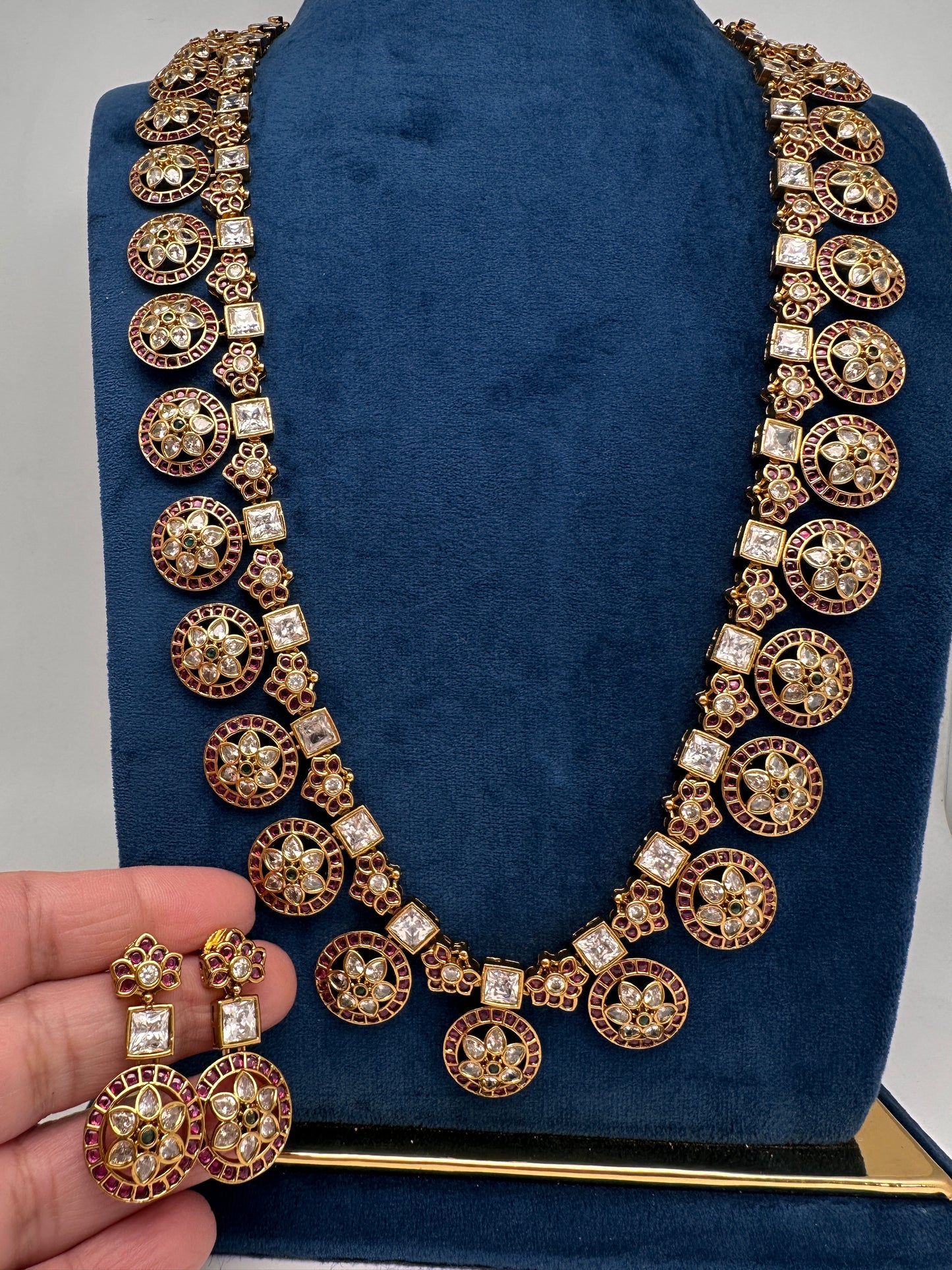 CZ Bottu Mala Long  Floral Kemp Necklace - 