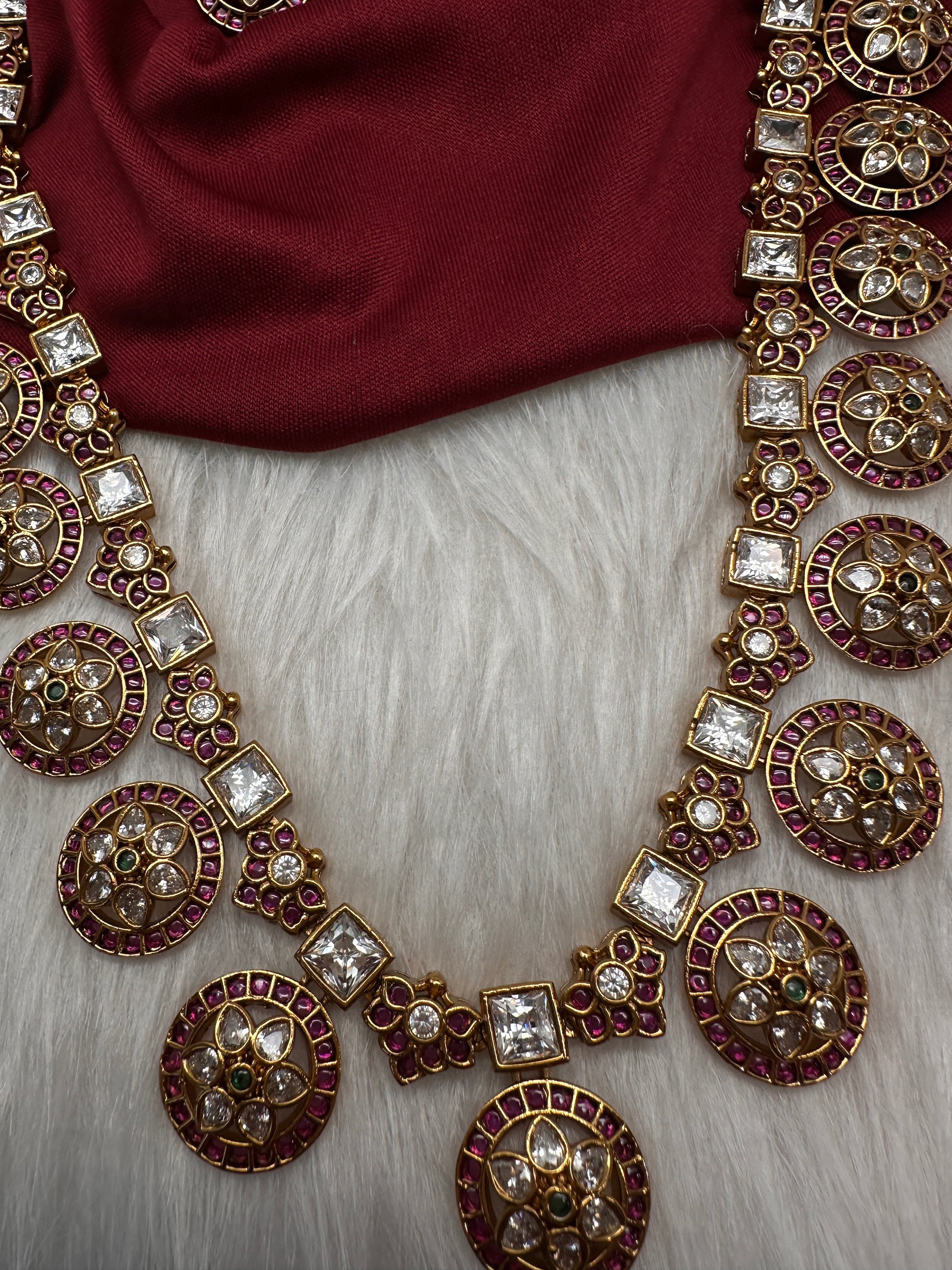 CZ Bottu Mala Long  Floral Kemp Necklace - 
