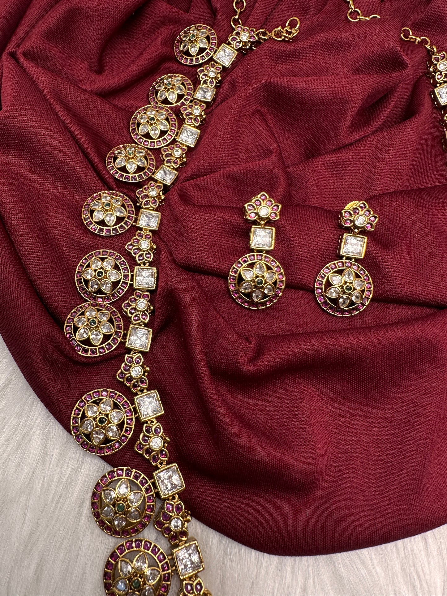 CZ Bottu Mala Long  Floral Kemp Necklace - 
