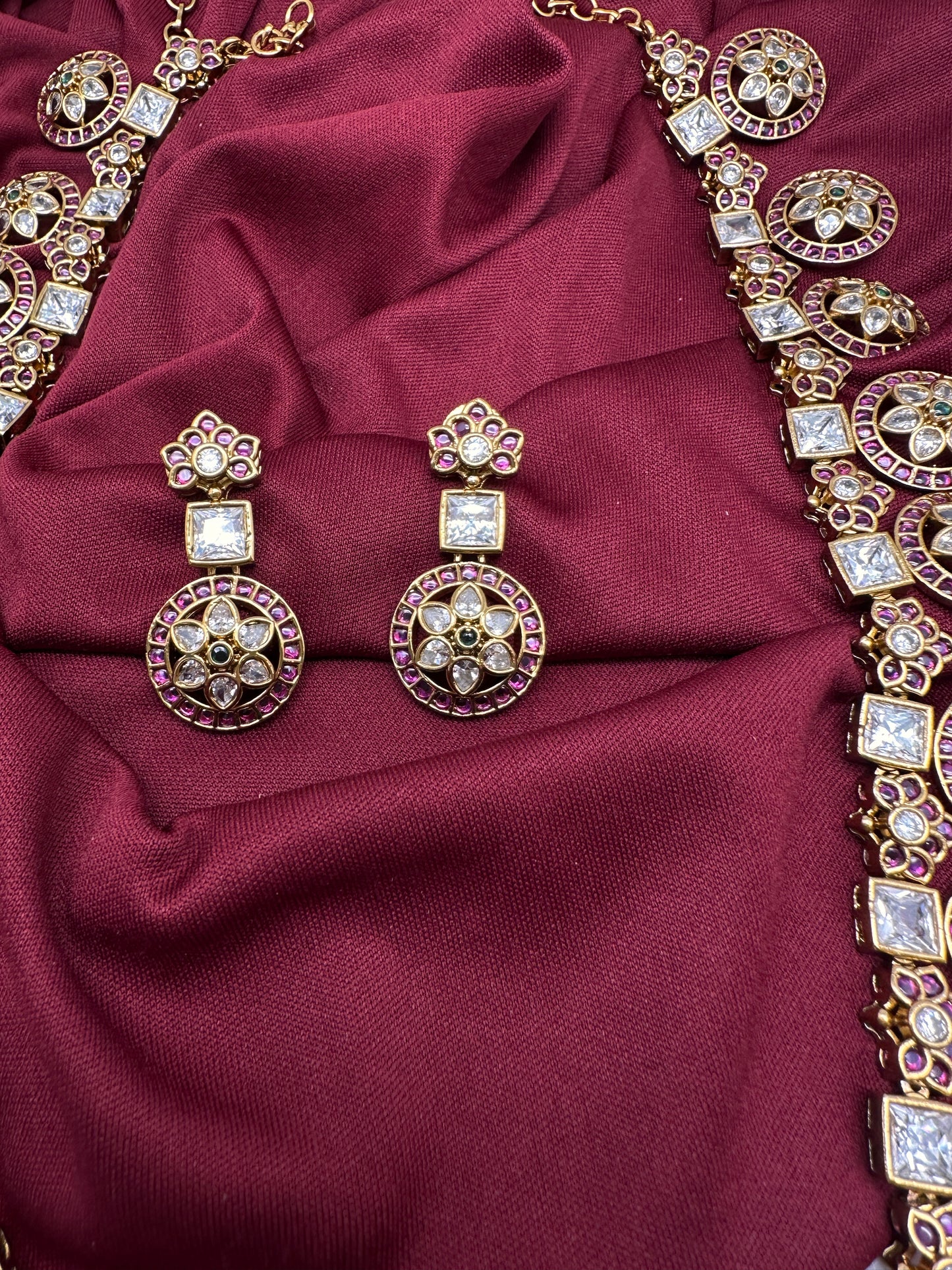 CZ Bottu Mala Long  Floral Kemp Necklace - 