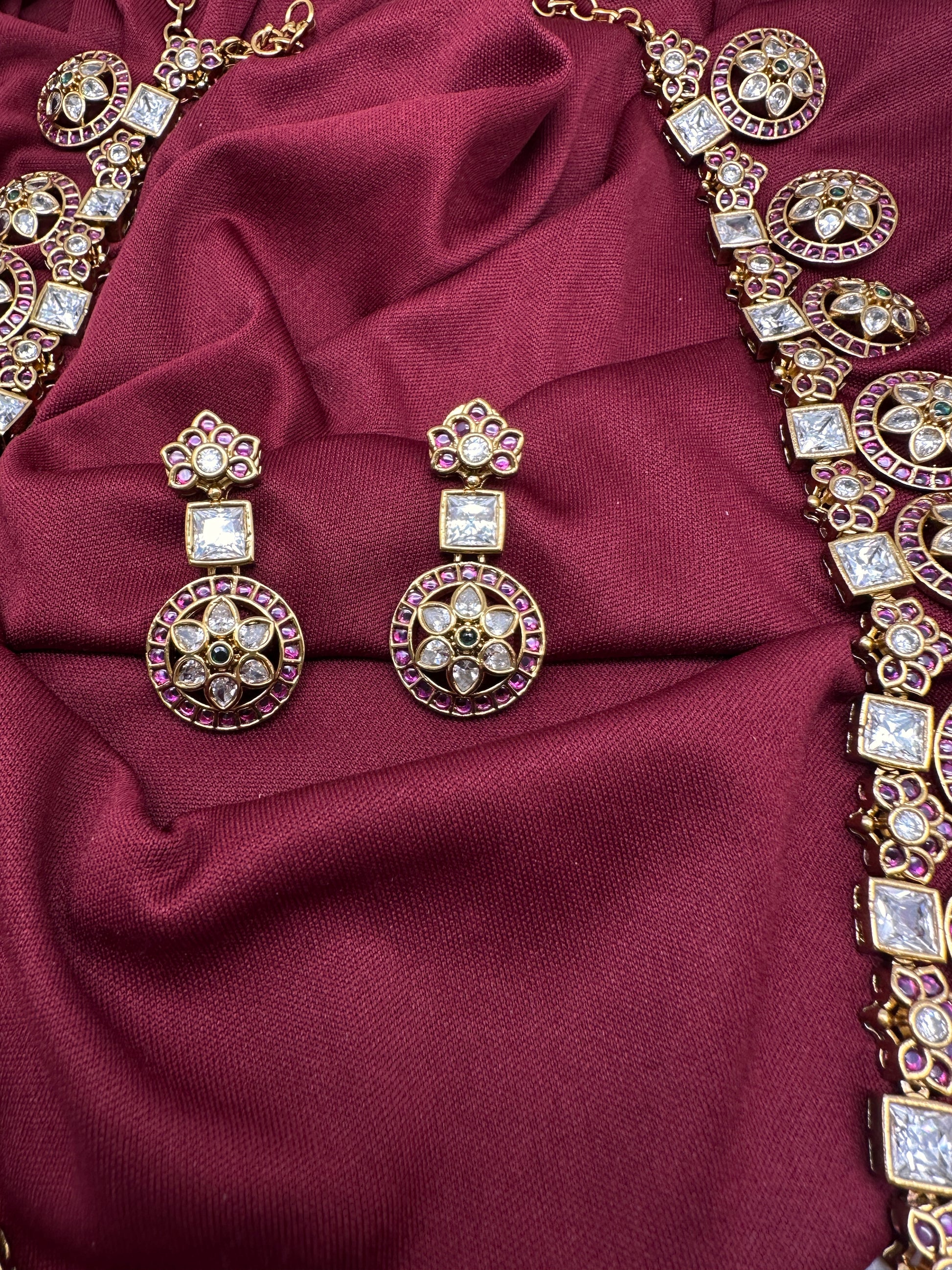 CZ Bottu Mala Long  Floral Kemp Necklace - 