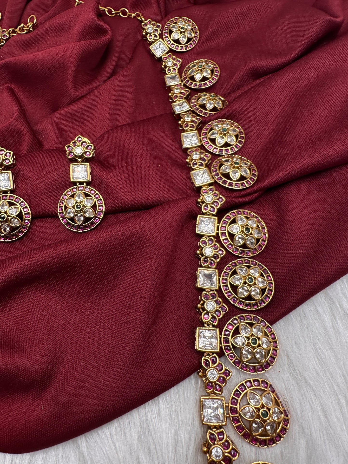 CZ Bottu Mala Long  Floral Kemp Necklace - 