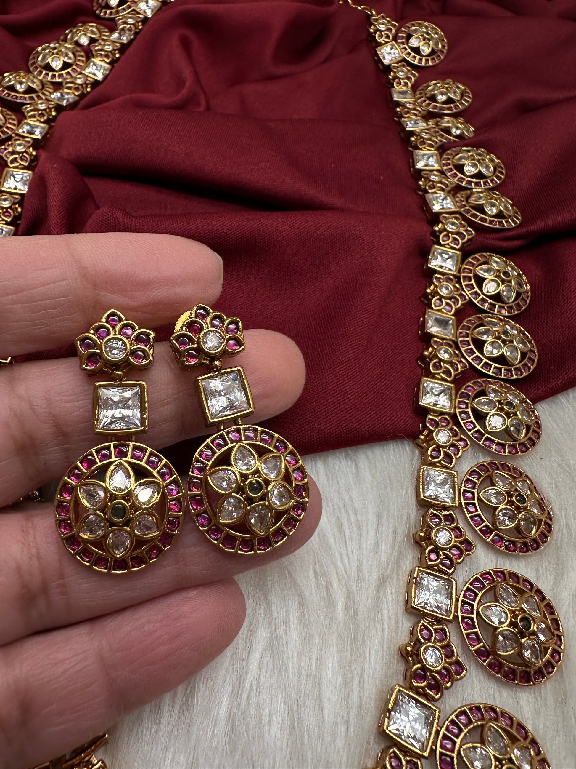 CZ Bottu Mala Long  Floral Kemp Necklace - 